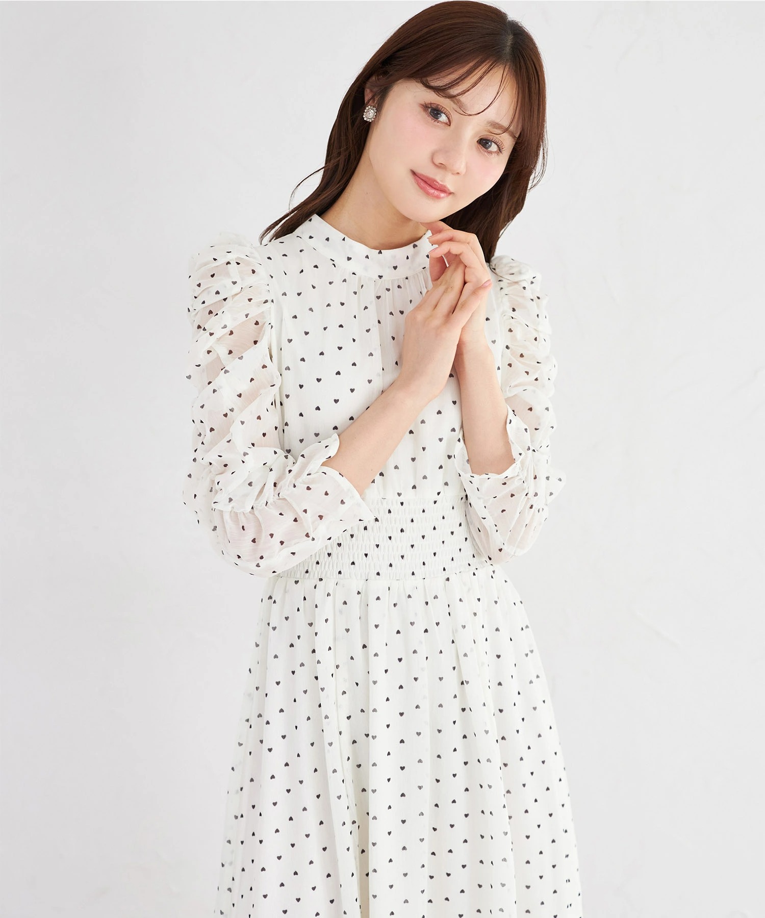 360度、絵になる可愛さ♪リボン付きハートドットパワーショルダーワンピース  tocco closet(トッコクローゼット) ＊スペシャルプライス品につき返品/キャンセル/配送日指定不可/ラッピング不可/少量在庫のセールの為交換は出来かねる場合がございます。