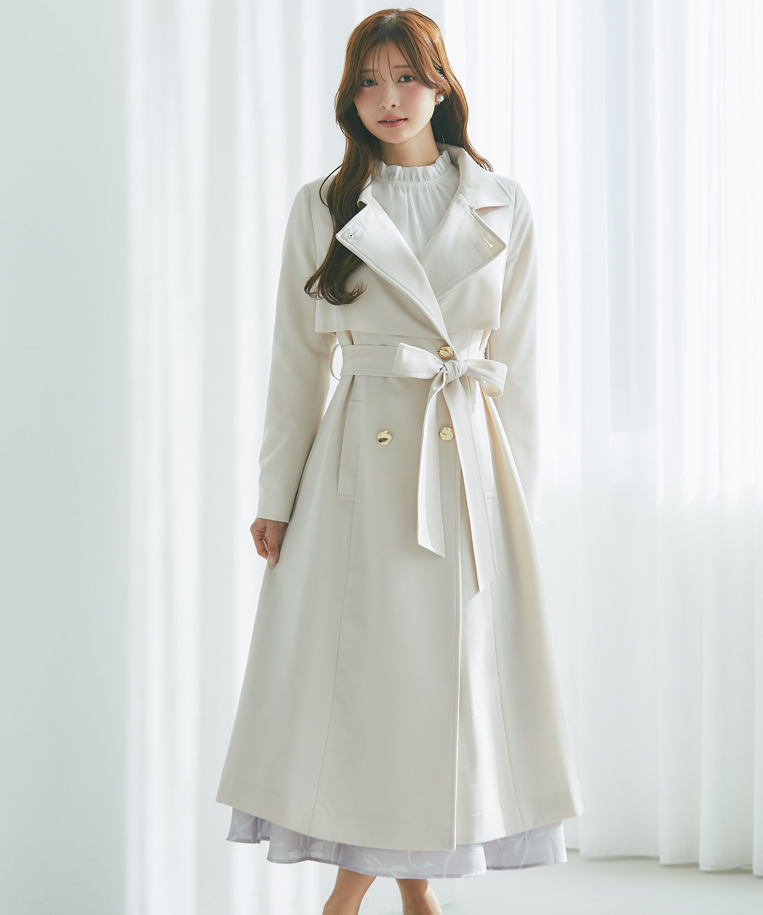 ２ＷＡＹ仕様ゴールド釦ヨークトレンチコート tocco closet(トッコクローゼット)　 《SpringOuterCollection》《NewLifeStyle》※松川星さん＆有村実樹さんはパールベージュ着用