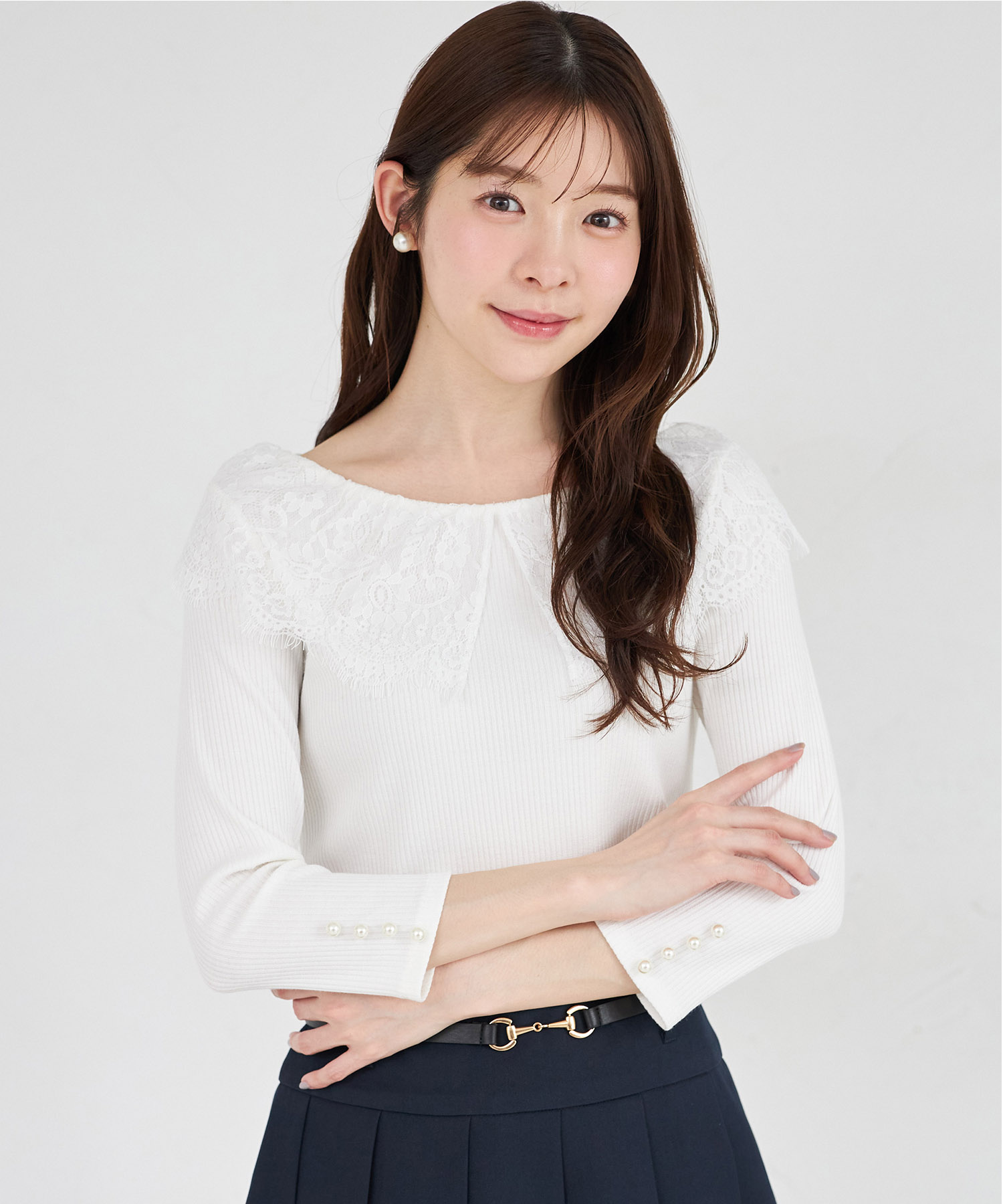 ビックレース付きリブカットソープルオーバー  tocco closet(トッコクローゼット) ＊スペシャルプライス品につき返品/キャンセル/配送日指定不可/ラッピング不可/少量在庫のセールの為交換は出来かねる場合がございます。