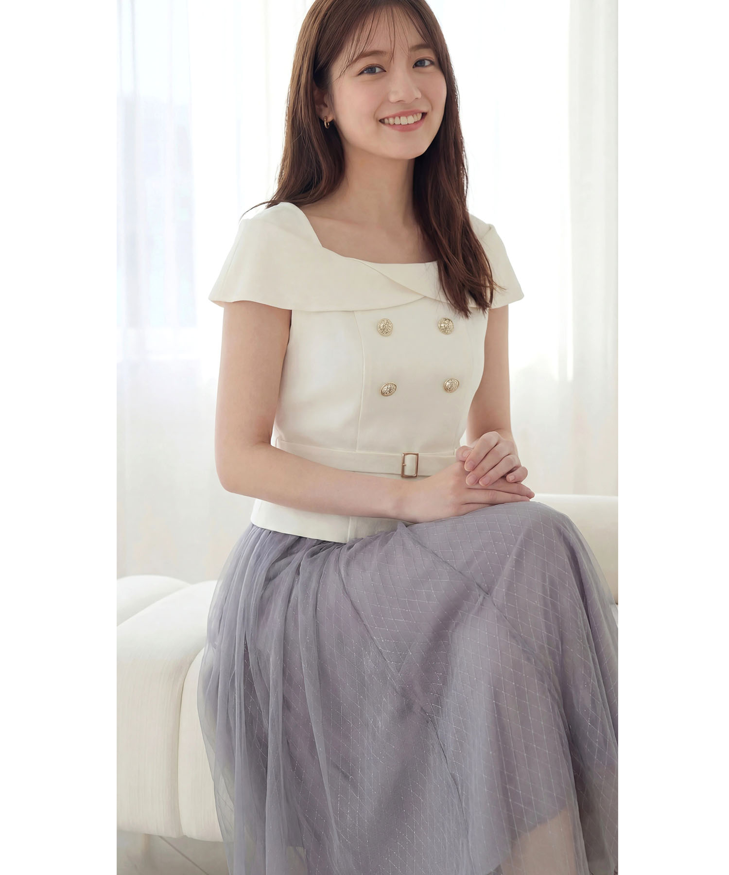 セットで主役、単品で名脇役♪ベルト付きニットトップス×ラメチェックシアースカートセットアップ  4月25日(土)再販決定☆ tocco closet(トッコクローゼット)※森香澄さんはアイボリー着用