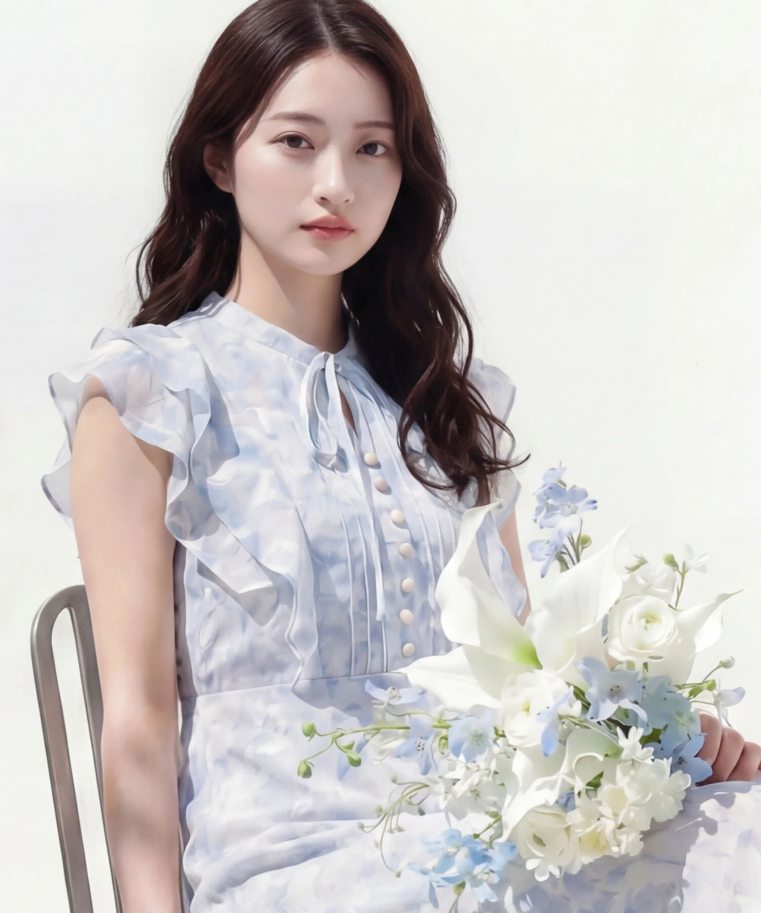 tocco トッコクローゼット　
夏映えの最適解♪シアージャガード×ニュアンスフラワーラッフルフリルマーメイドワンピース