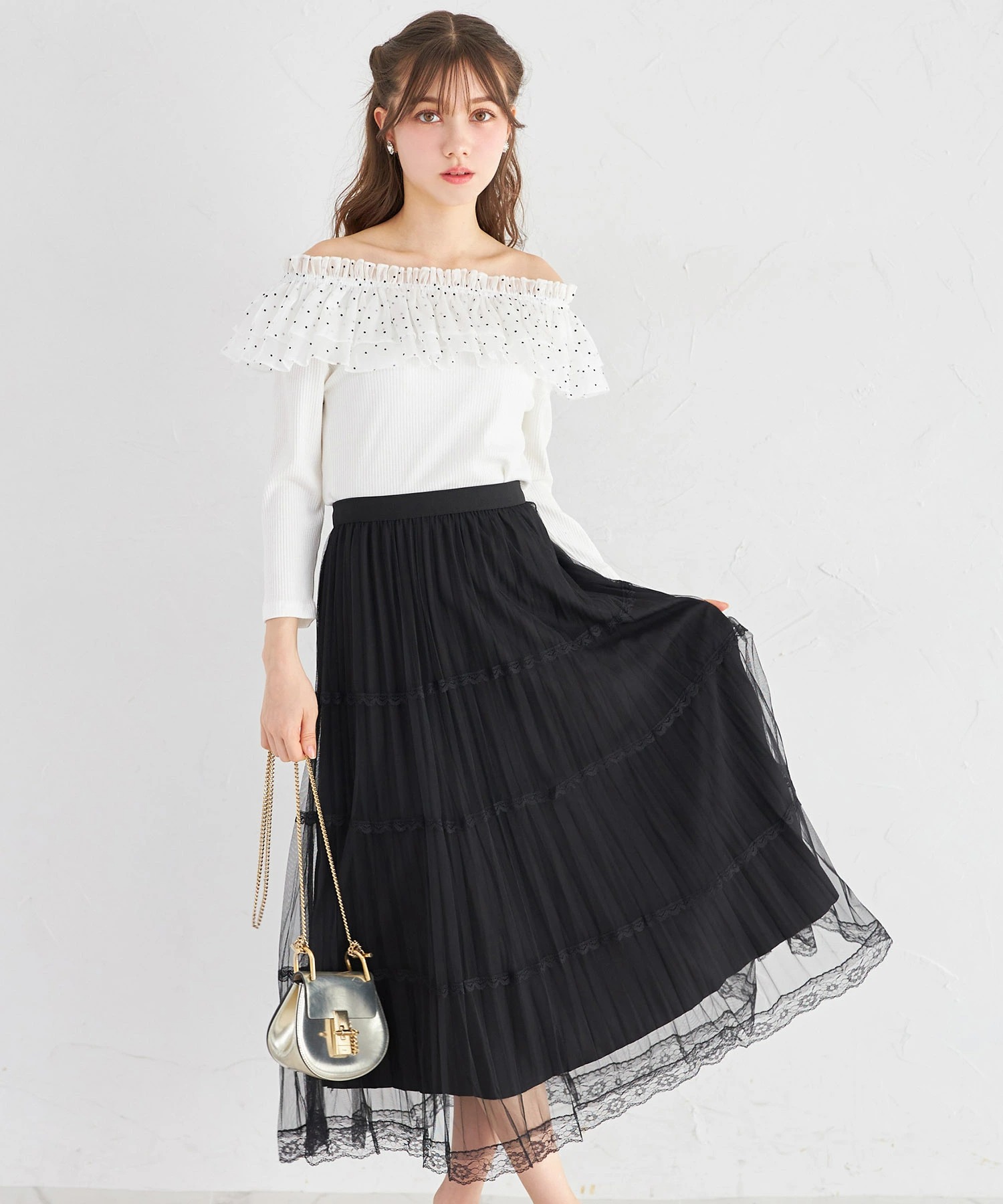 tocco トッコクローゼット　リバーシブルチュールレースプリーツスカート