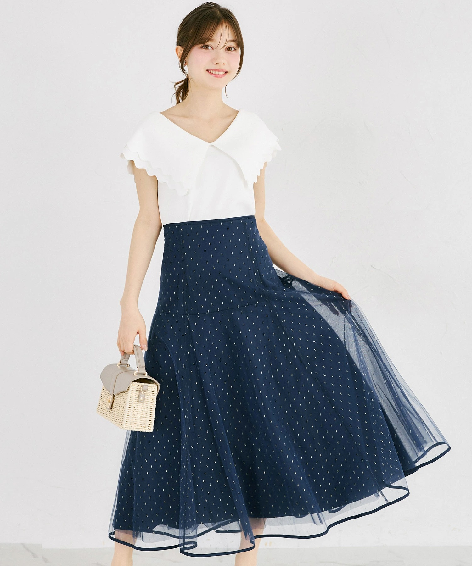 tocco トッコクローゼット　　
ハイウエストドットチュールフレアスカート