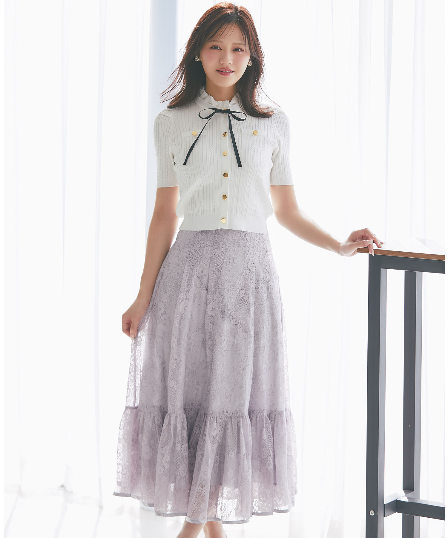 バックレースアップフラワーレースフレア切り替えスカート 4月18日(土)再販決定☆  tocco closet(トッコクローゼット)※高松瞳さんはラベンダー着用