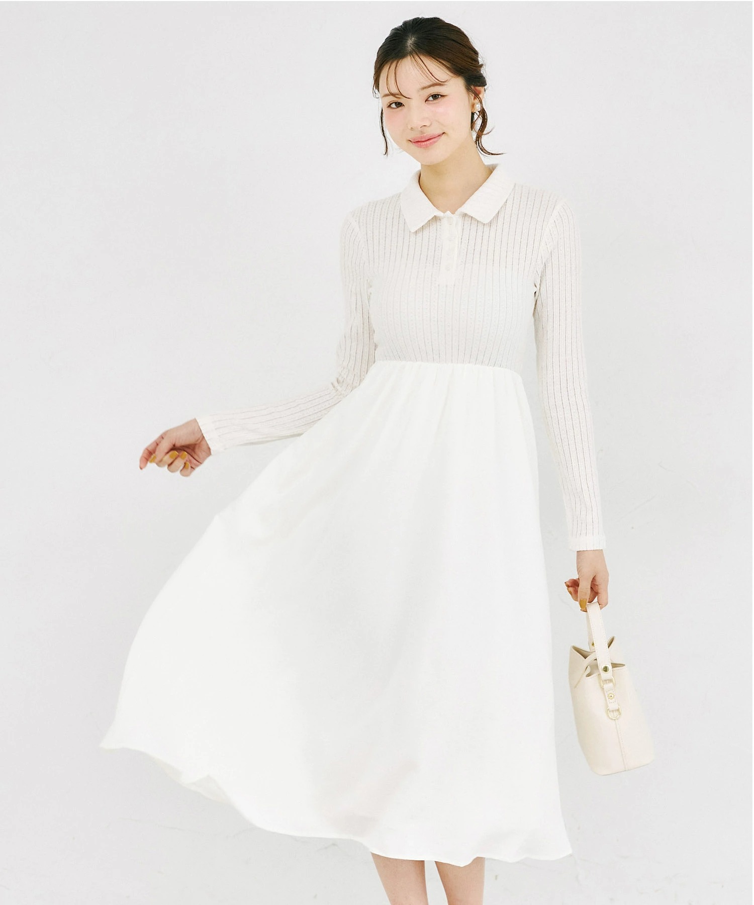 ウエストリボン付きポロニットドッキングワンピース  tocco closet(トッコクローゼット) ＊スペシャルプライス品につき返品/キャンセル/配送日指定不可/ラッピング不可/少量在庫のセールの為交換は出来かねる場合がございます。