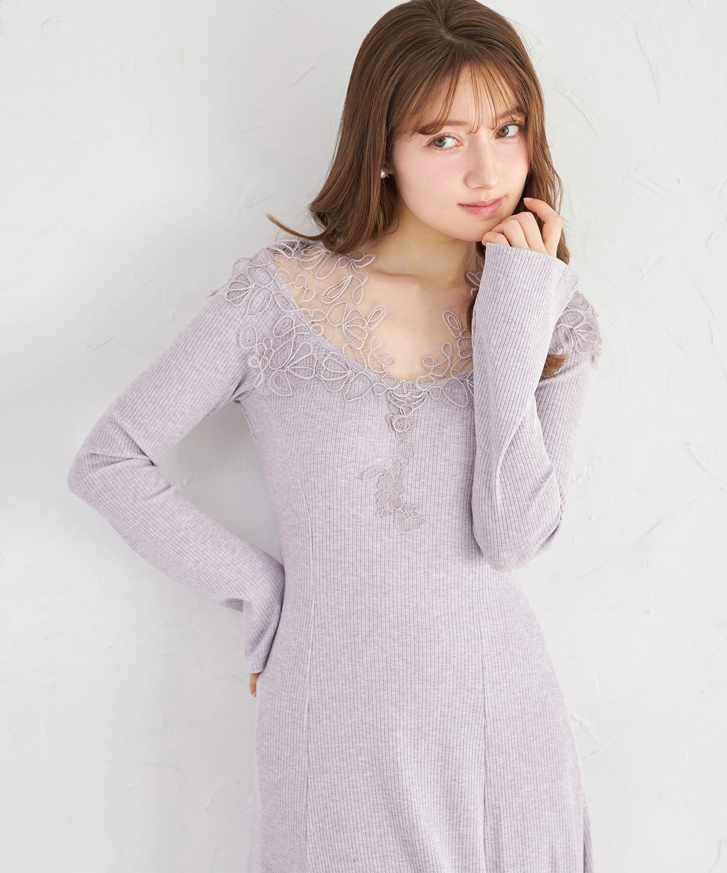 tocco トッコクローゼット　レーストリムニットソーワンピース