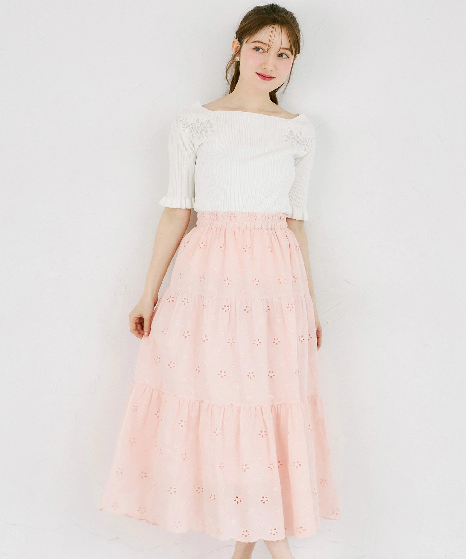 tocco トッコクローゼット　フラワーコットンレースティアードスカート