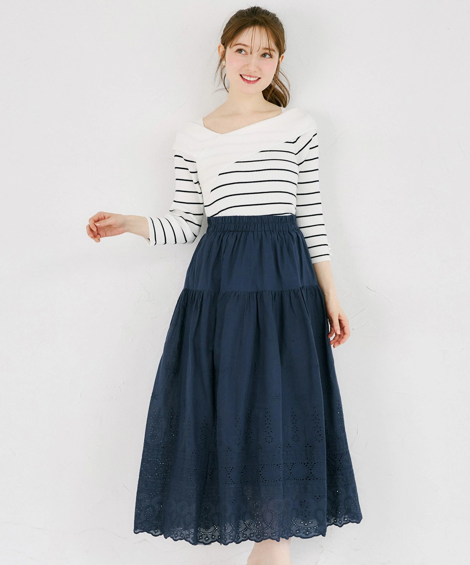 tocco トッコクローゼット　
裾パネルコットンレースティアードスカート