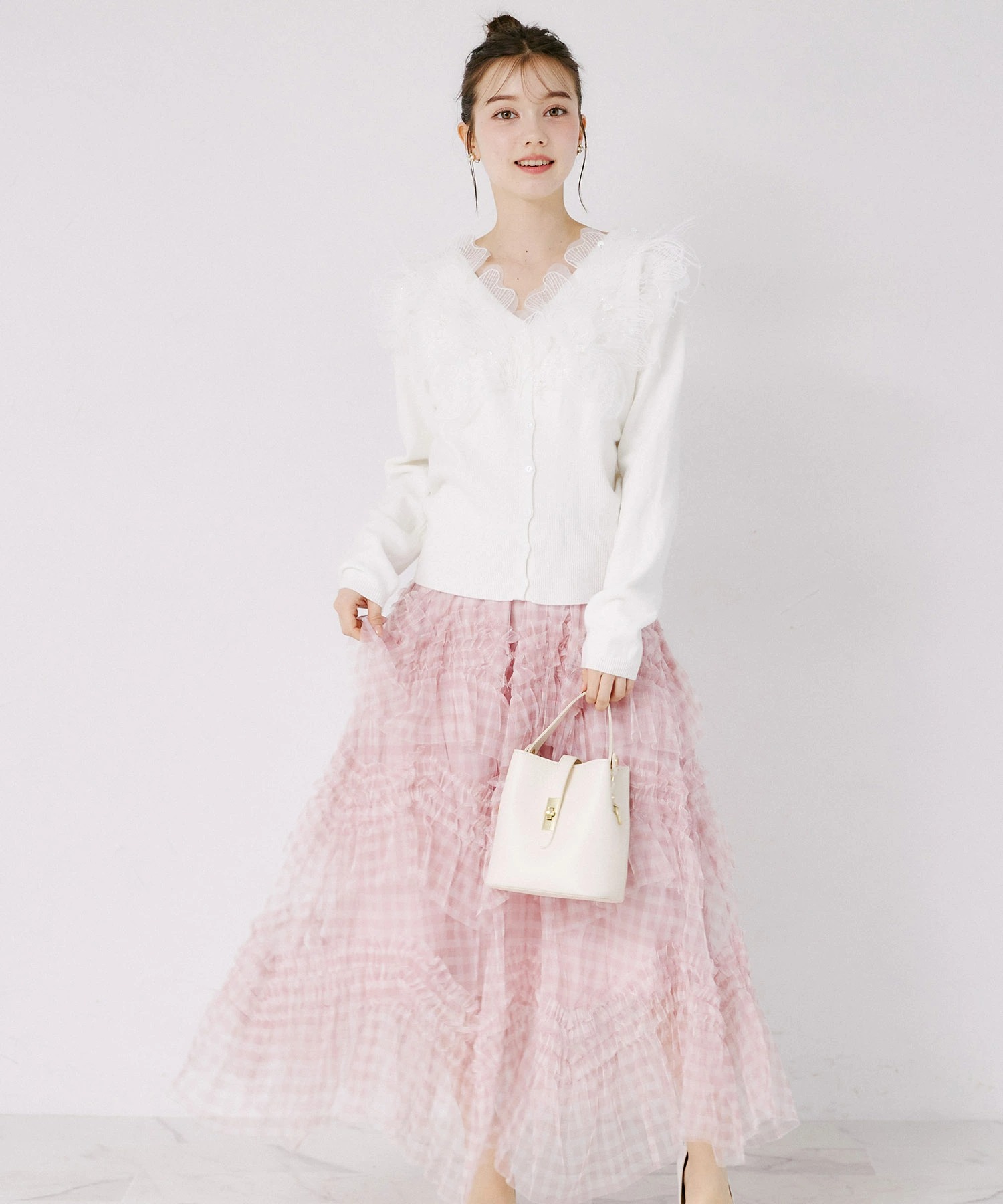 チェック柄チュールフリルティアードスカート tocco closet(トッコクローゼット)※オフィシャルサイト限定