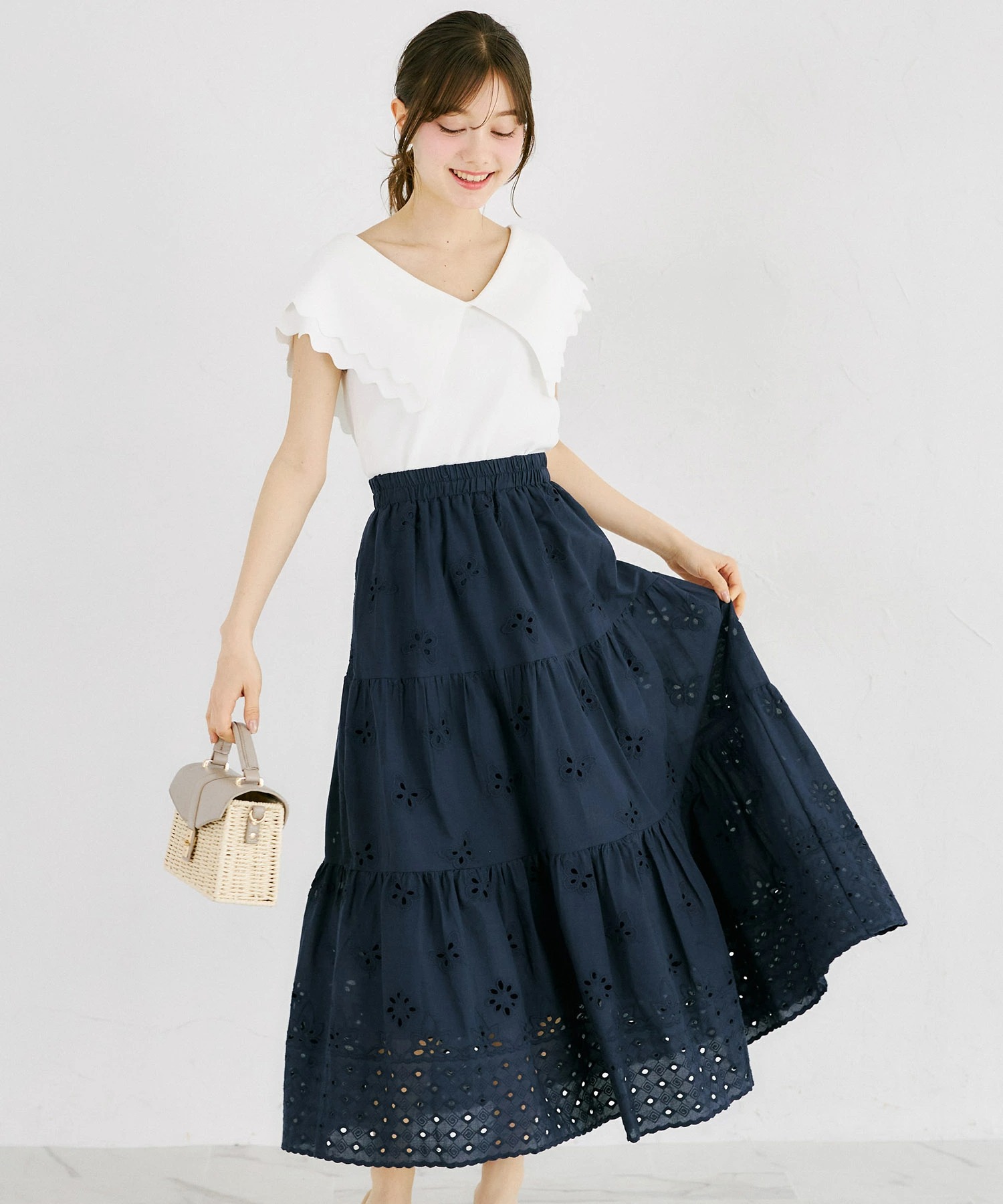 tocco トッコクローゼット　パピヨンコットンレースティアードスカート