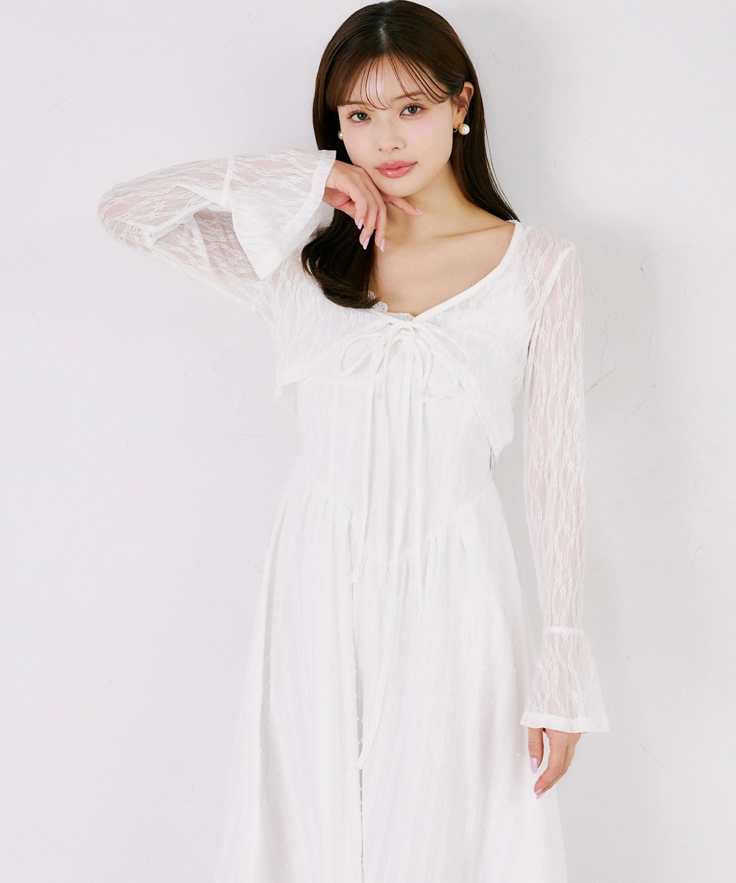 tocco トッコクローゼット　リボン付きレースカーディガン×コットンレースキャミワンピースセット