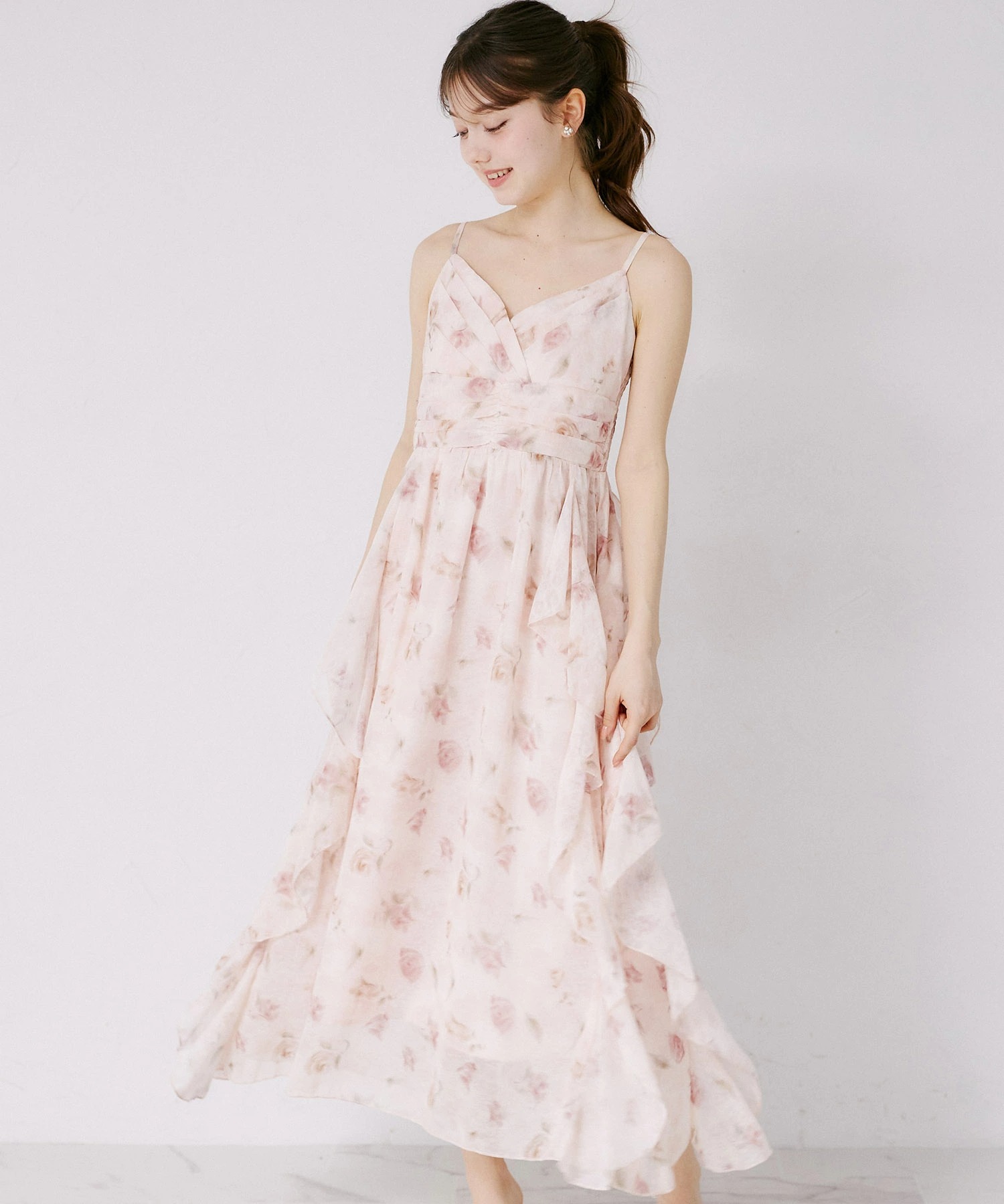 tocco トッコクローゼット　フリルカーディガン×水彩フラワーキャミワンピースセット