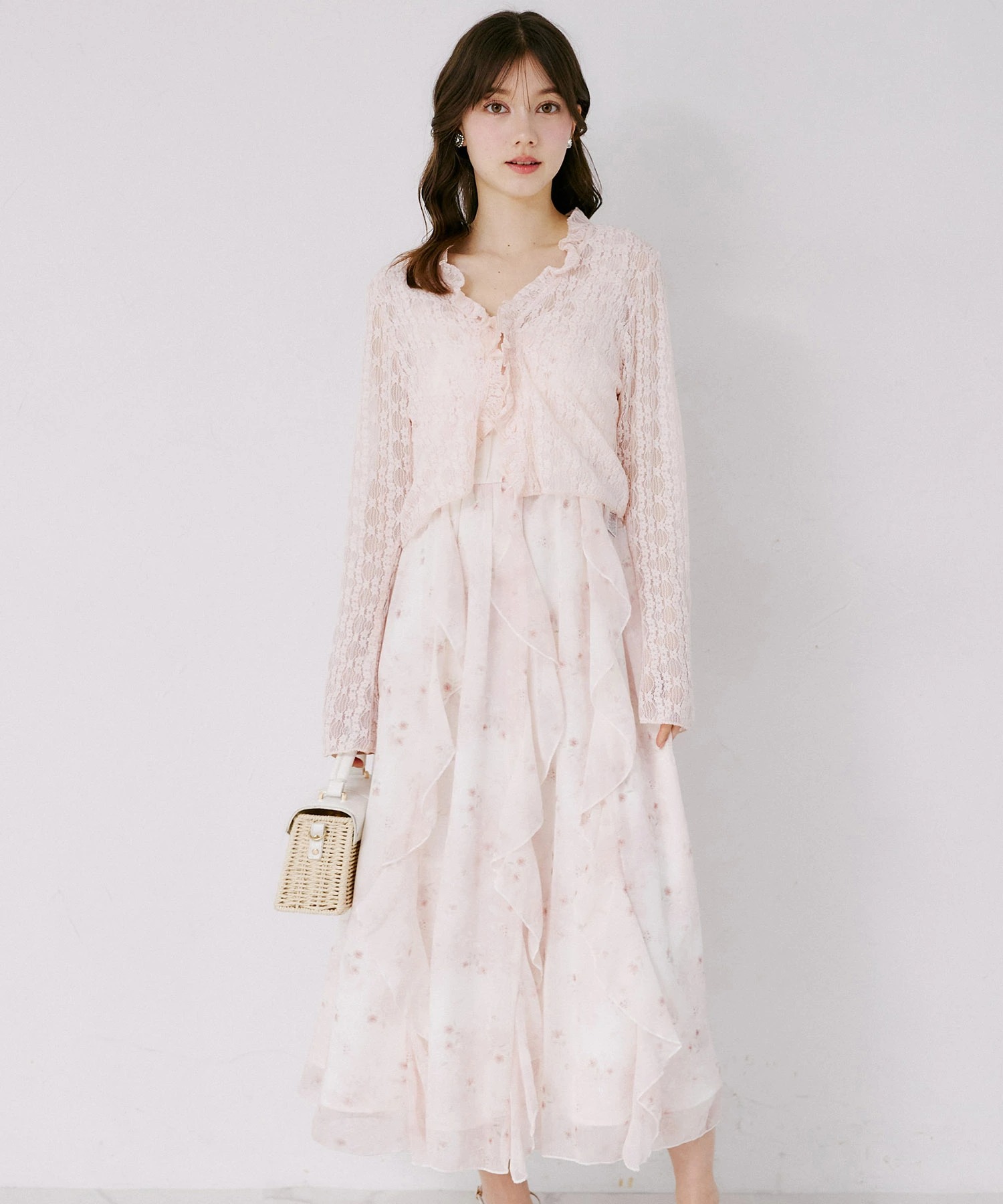 tocco トッコクローゼット　
フリルカーディガン×水彩フラワーラッフルワンピースセット