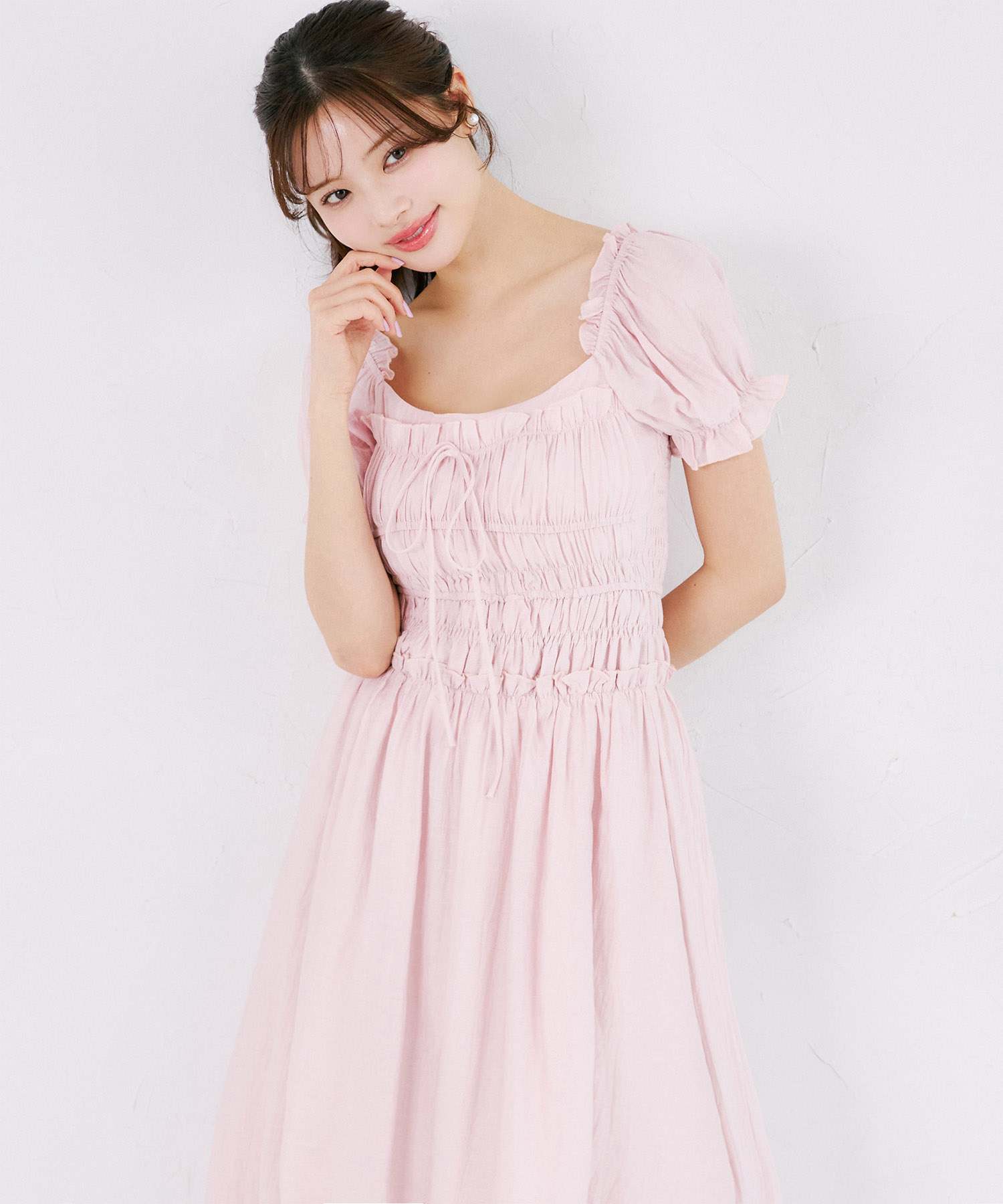 tocco トッコクローゼット　　
リボン付きコルセットライクシャーリングワンピース