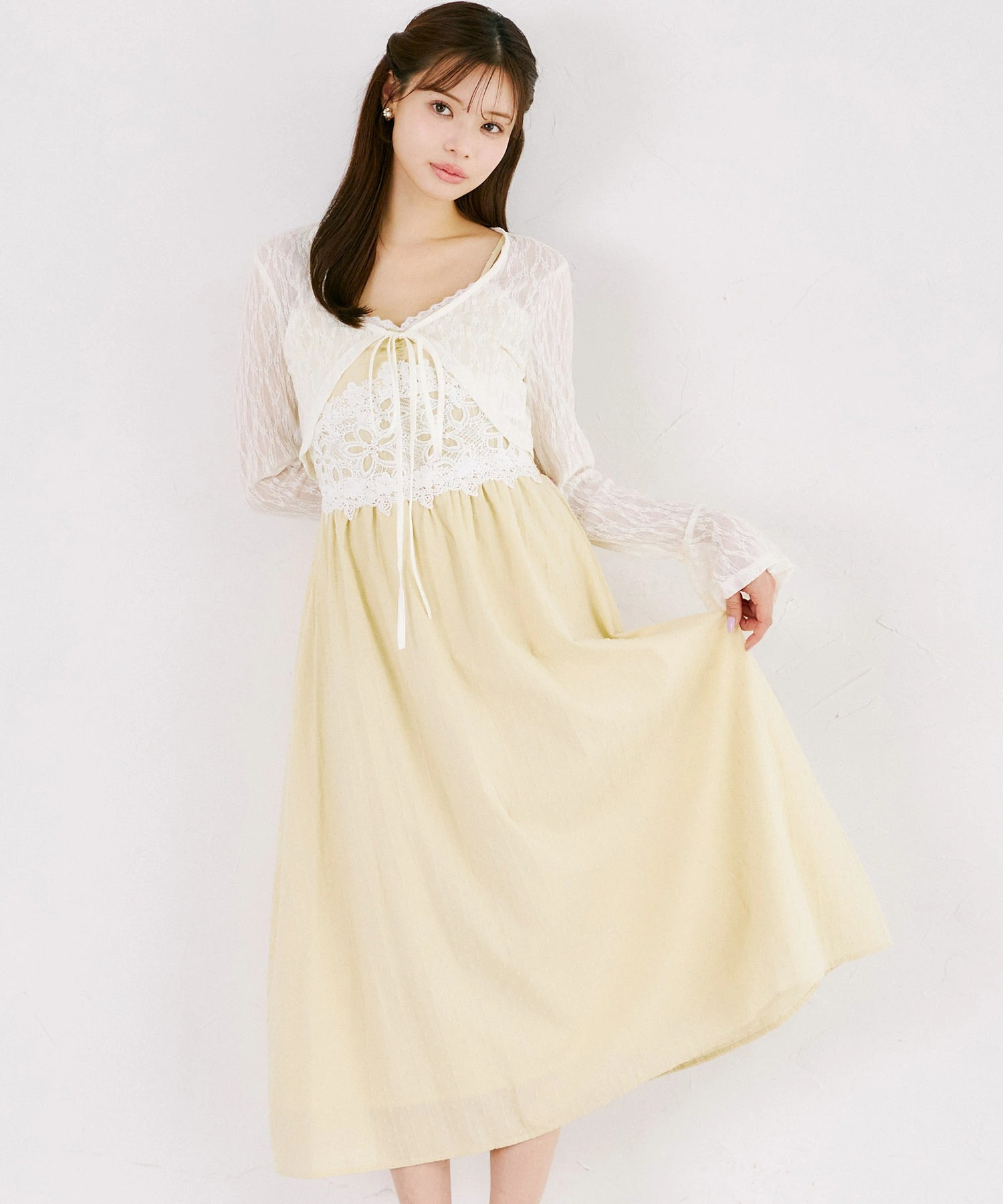 tocco トッコクローゼット　レースリボンボレロ×コットンライクレーストリミングワンピースセット