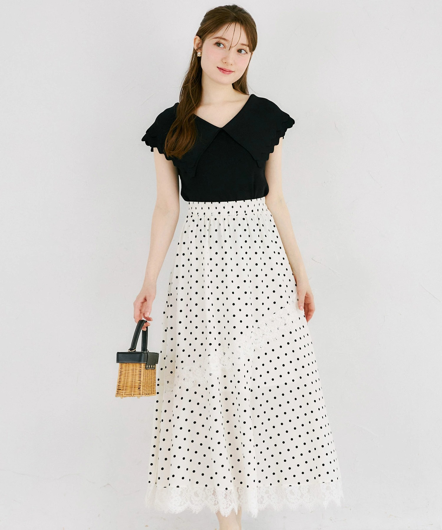tocco トッコクローゼット　レーストリムドットフレアスカート