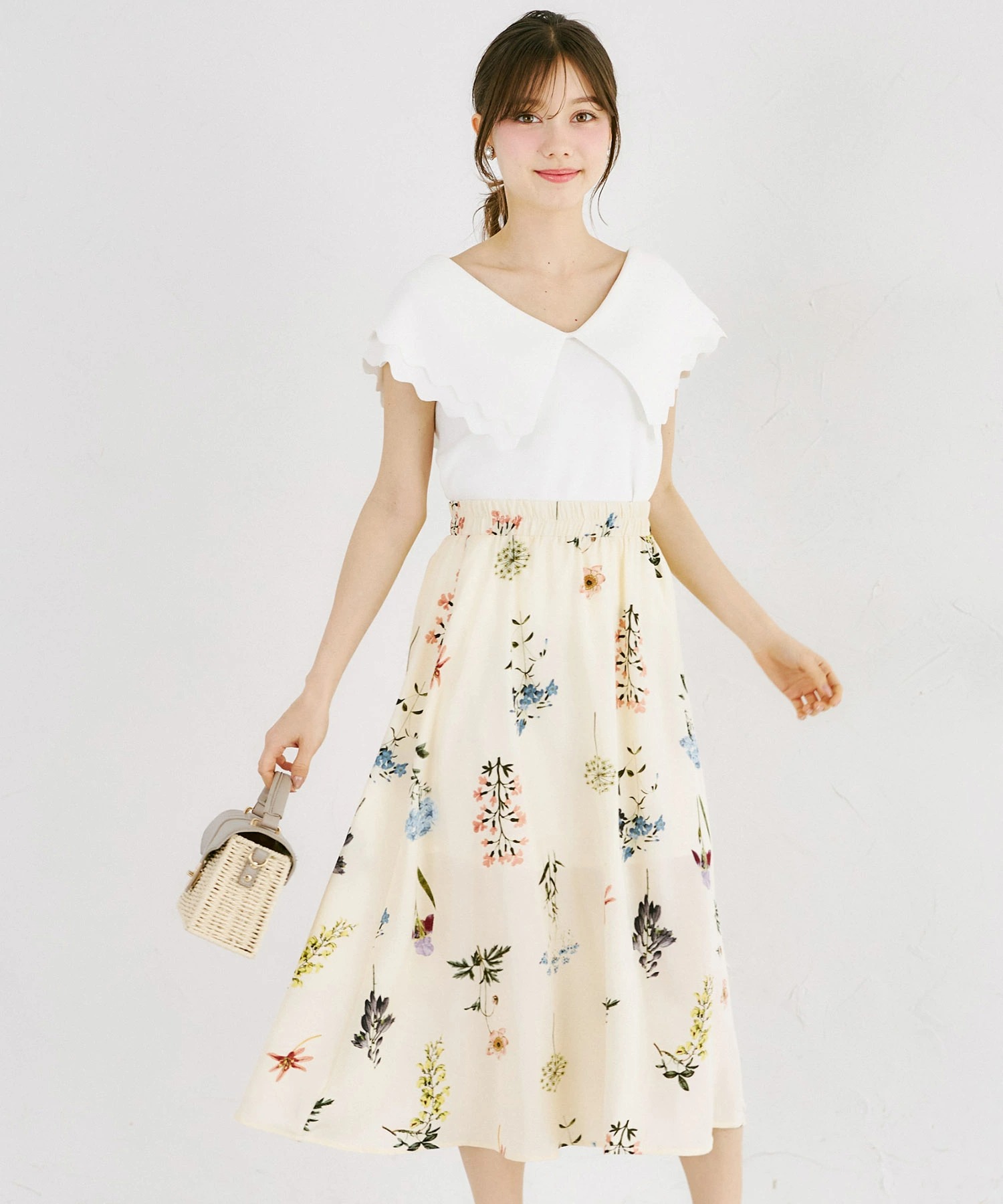 tocco トッコクローゼット　　
ボタニカルフラワープリントフレアスカート