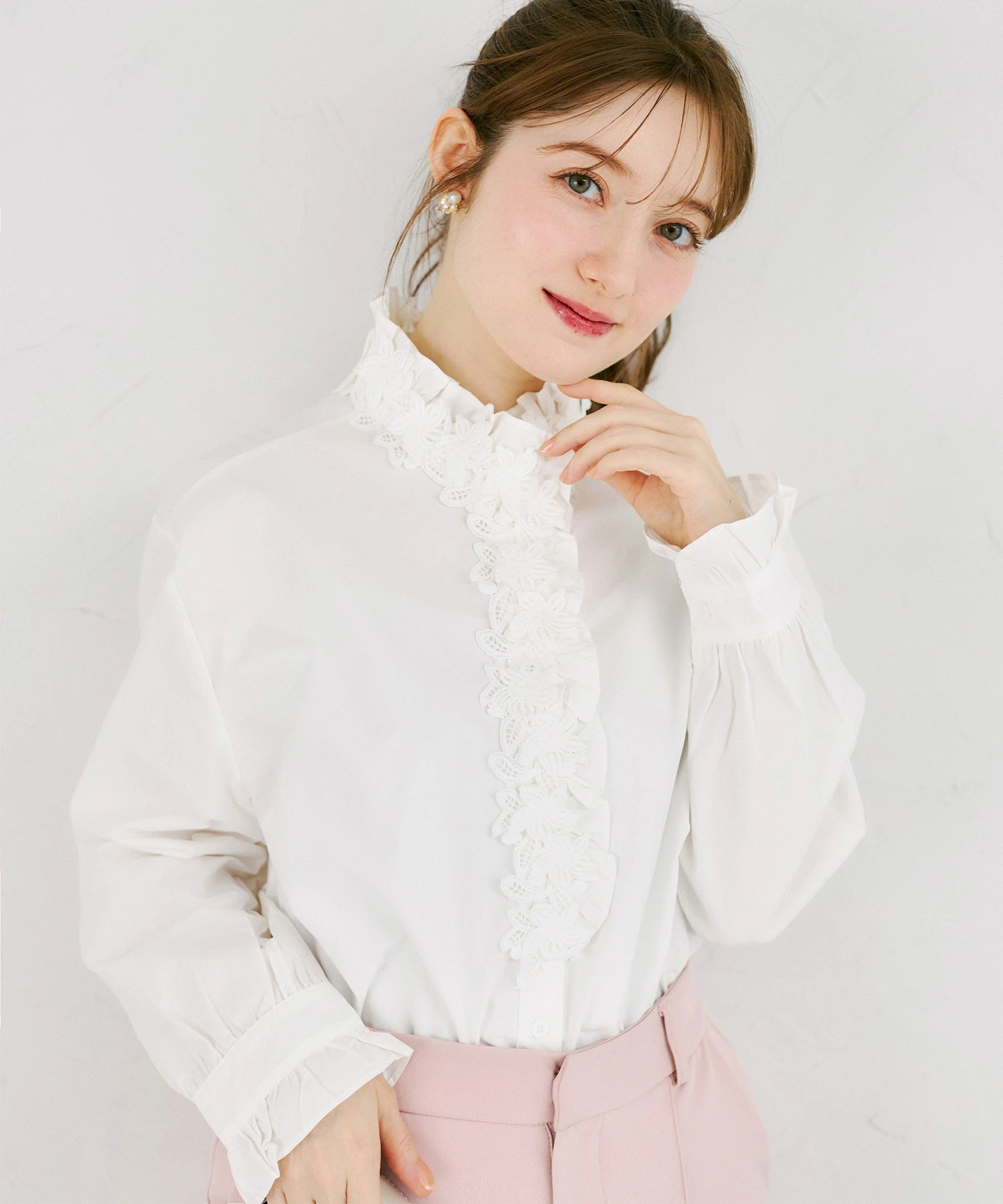 tocco トッコクローゼット　レースボウタイリボン付き配色ニットプルオーバー