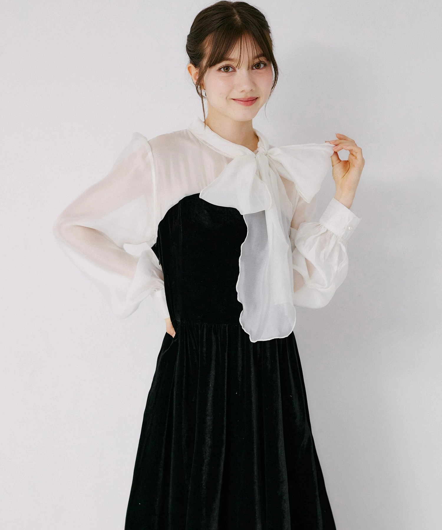 シアーボウタイリボンドッキングワンピース tocco closet(トッコクローゼット)※オフィシャルサイト限定