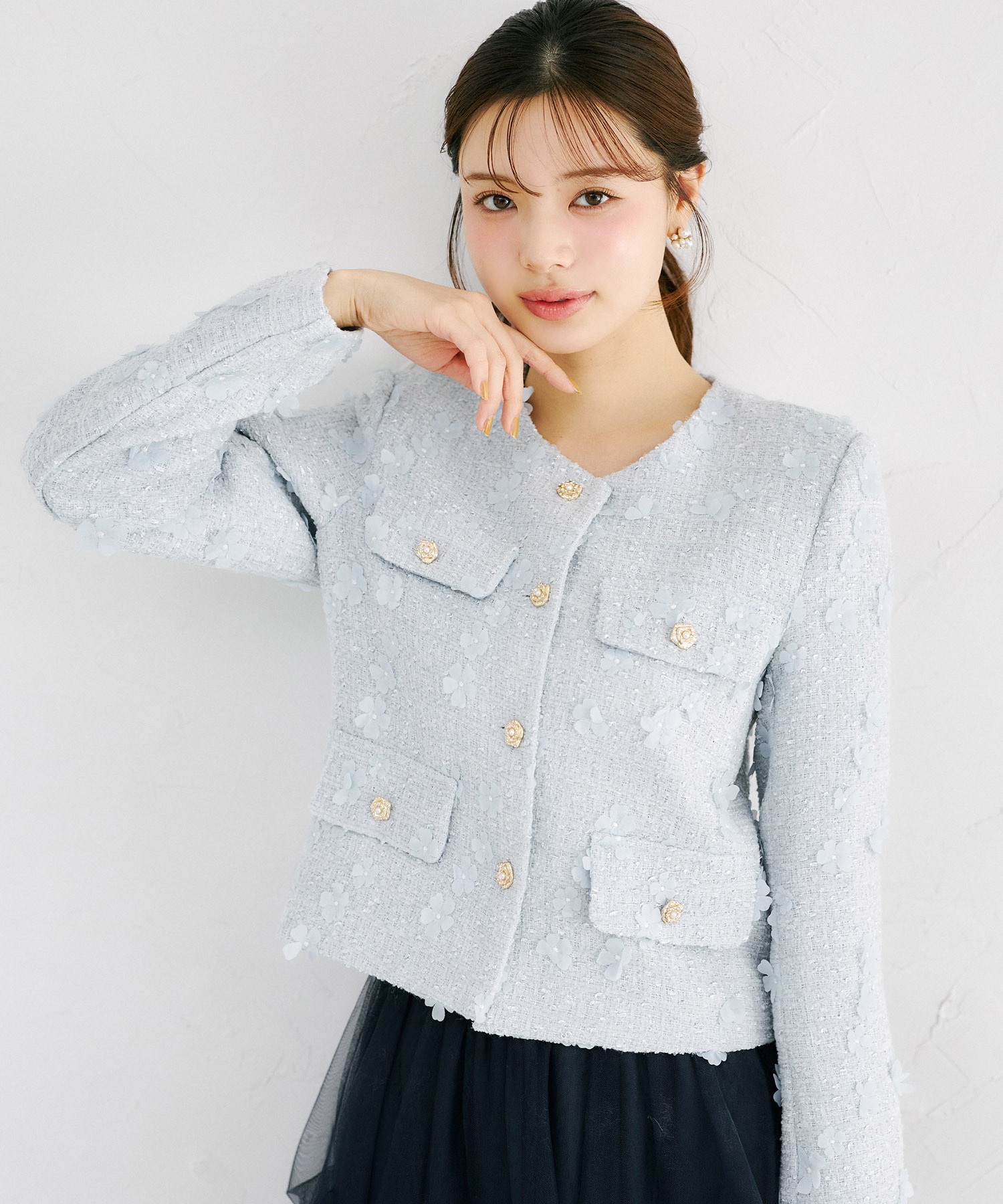 tocco トッコクローゼット　
ダブルポケットフラワーツイードジャケット