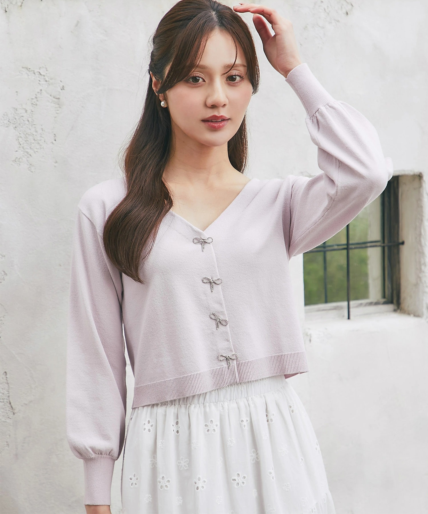 tocco トッコクローゼット　リボンビジュー釦Ｖネックニットカーディガン