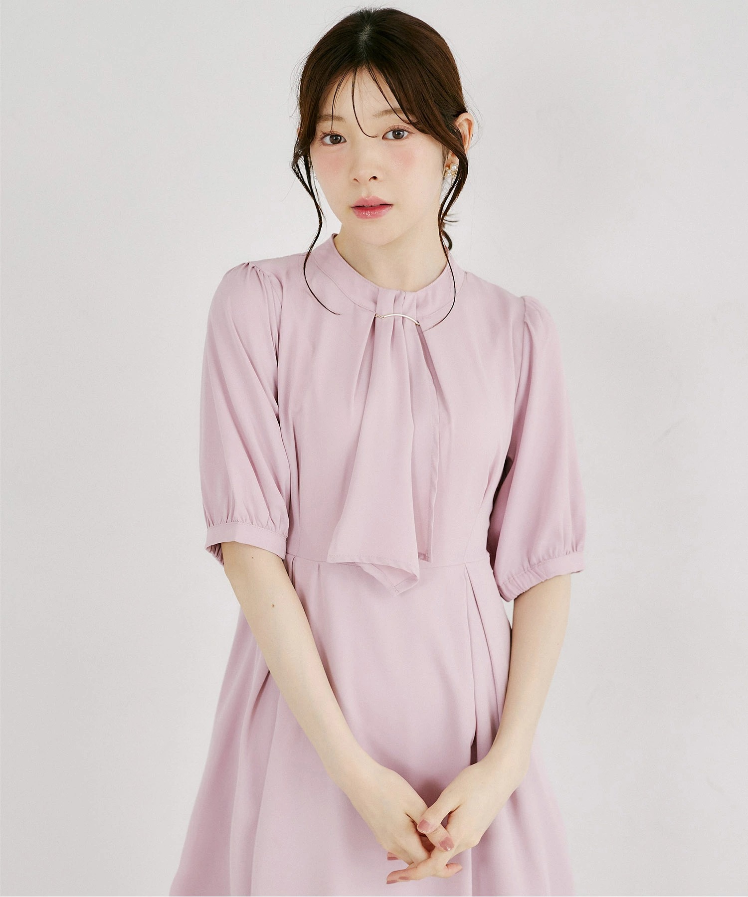 tocco トッコクローゼット　ボウタイ付きウエストタックワンピース 