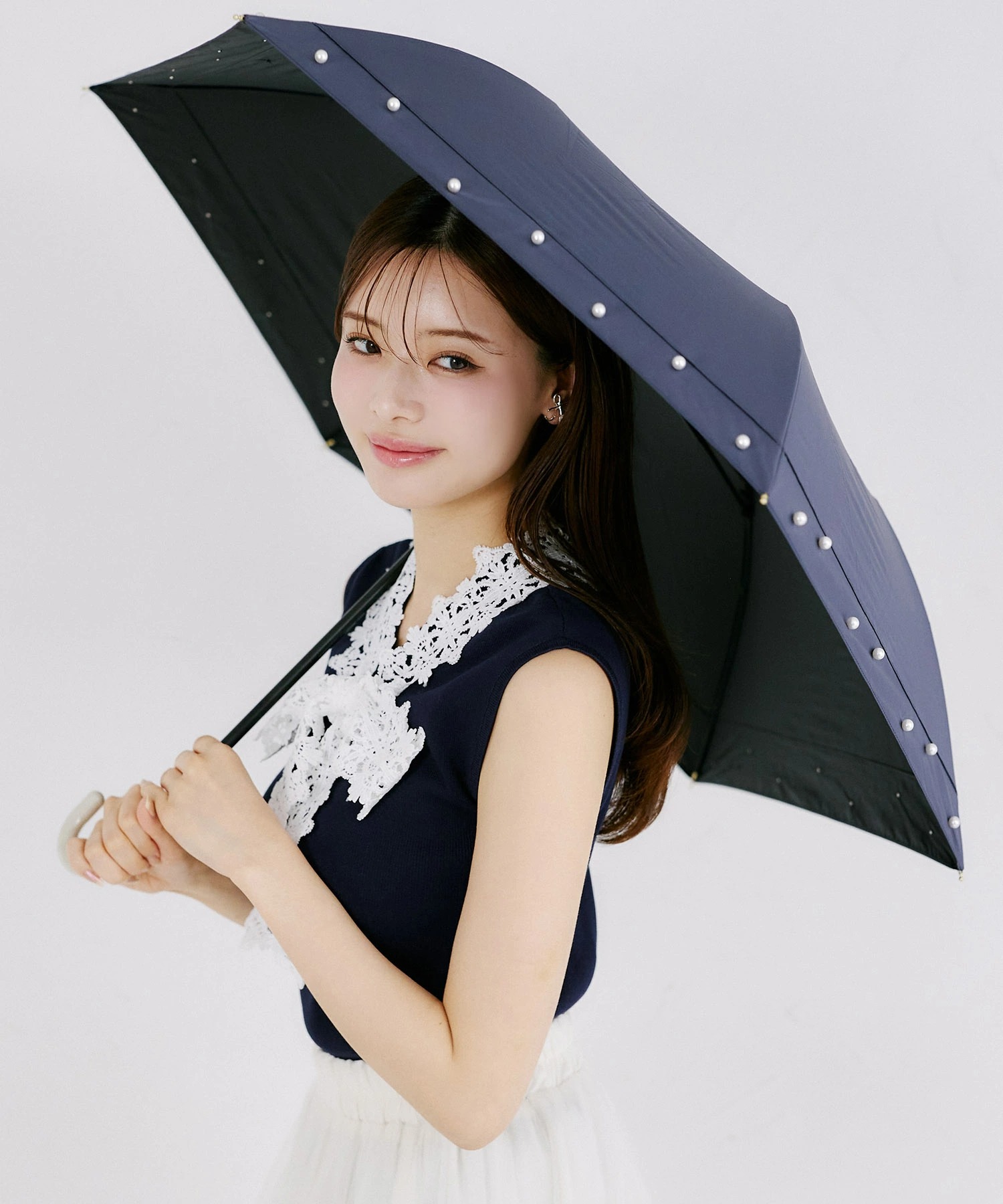 晴雨兼用♪遮光ＵＶカット２段式パール付き傘 tocco closet(トッコクローゼット) ※セレクトアイテム