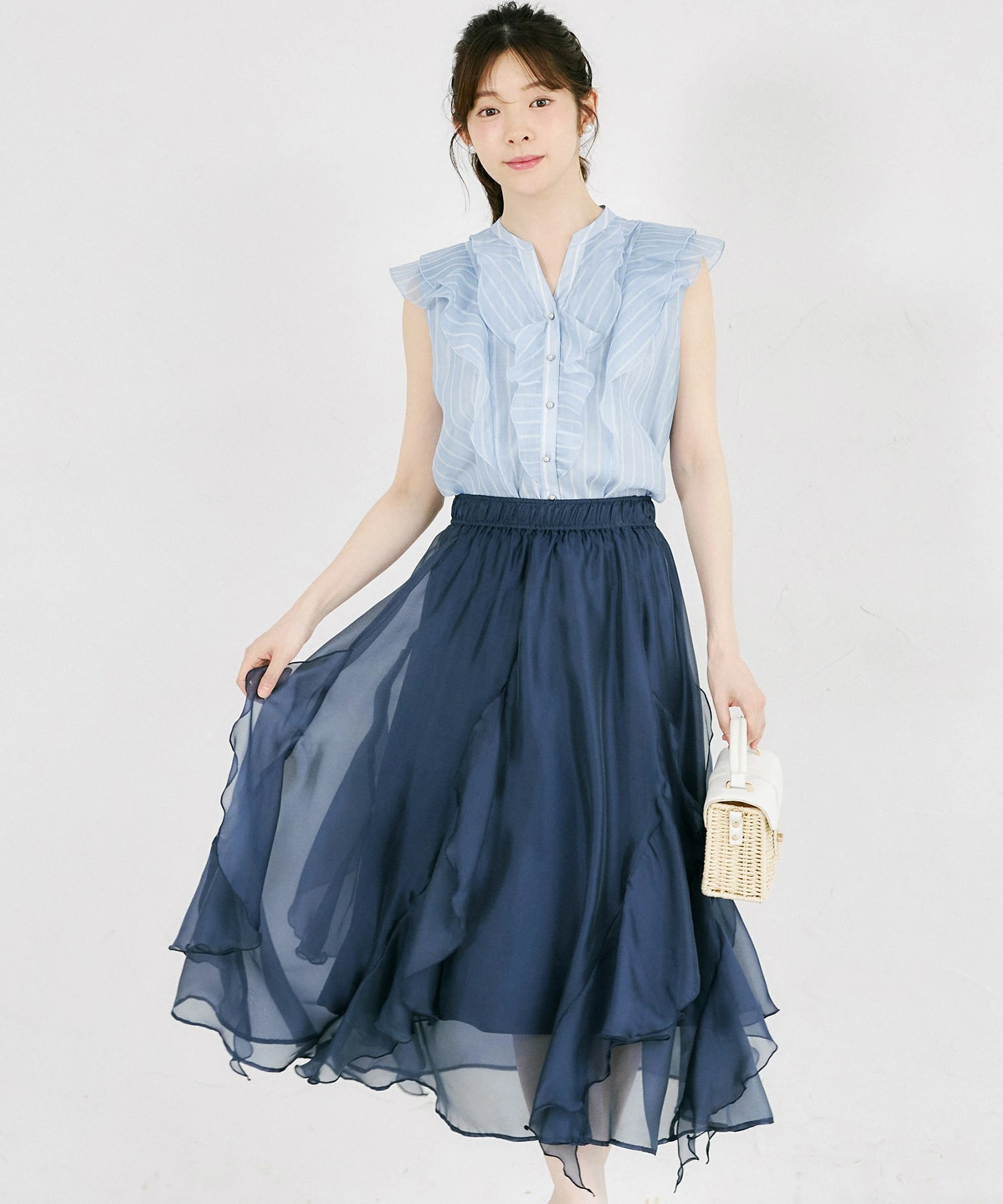 ラッフルフリル切り替えシアースカート tocco closet(トッコクローゼット) ※ピンクはオフィシャルサイト限定販売
