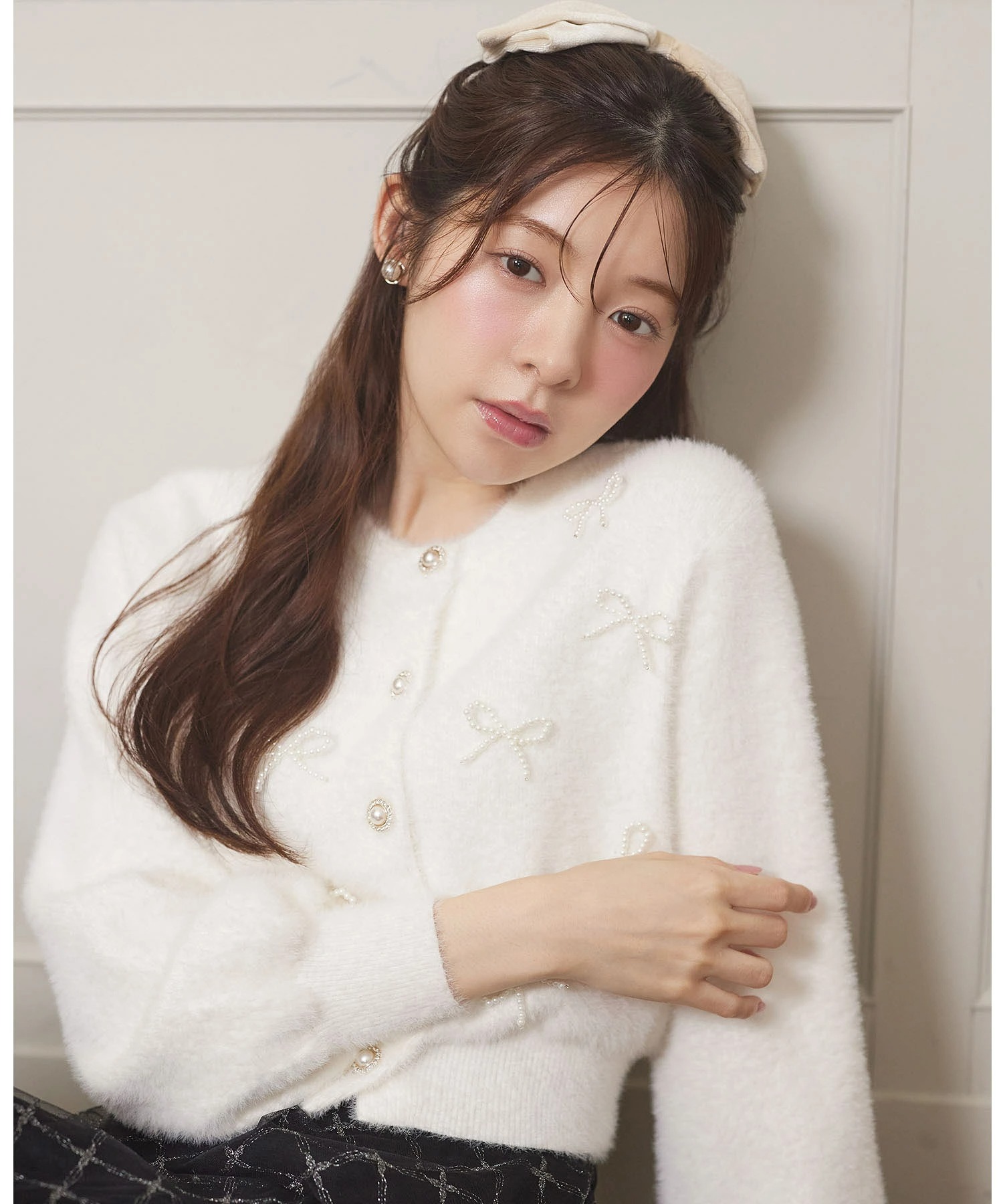 9/26販売予定！入荷連絡受付中☆リボンパール付きシャギーニットカーディガン tocco closet(トッコクローゼット)《ShaggyFurCollection》