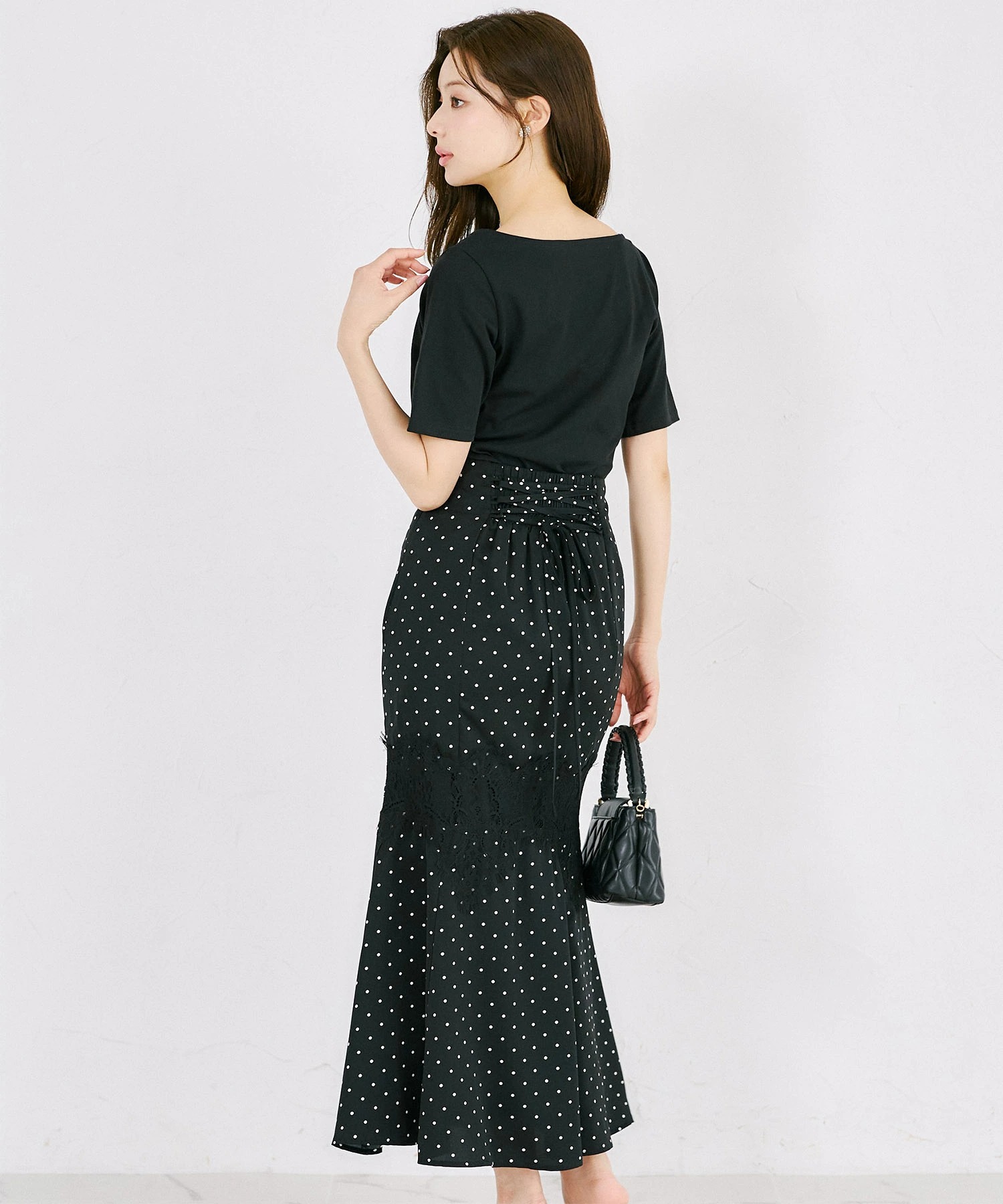 バックレースアップレース切り替えドットマーメイドスカート tocco closet(トッコクローゼット)