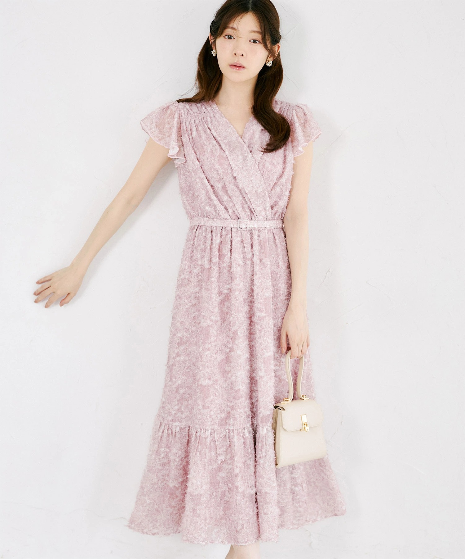 tocco トッコクローゼット　
ベルト付きカットジャガードカシュクールワンピース
