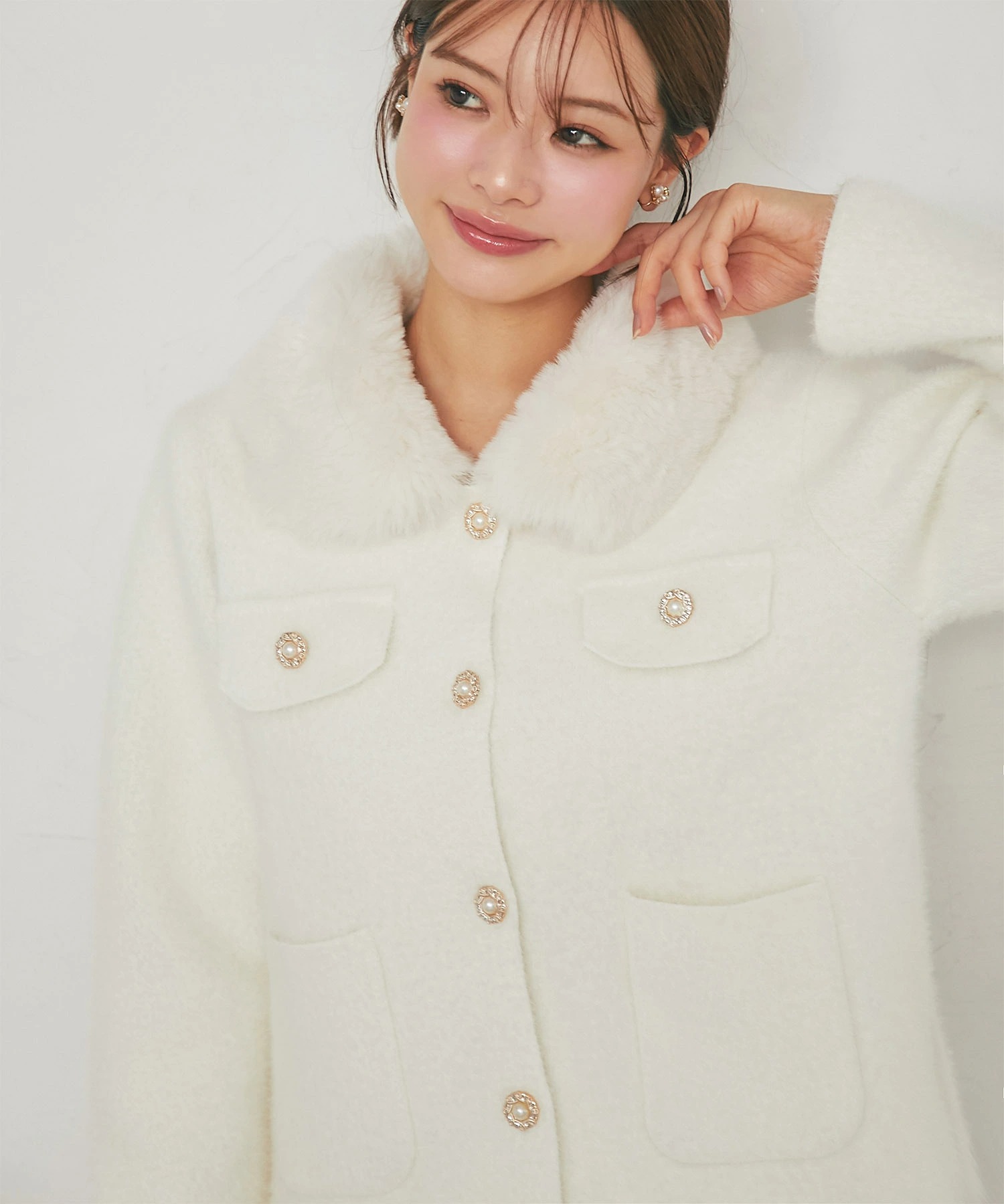 tocco トッコクローゼット　
パール釦ネックファーニットジャケット