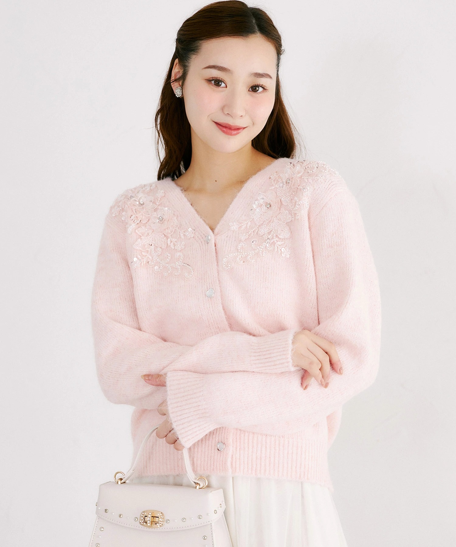 立体フラワースパンコールビーズ刺繍ニットカーディガン tocco closet(トッコクローゼット)　