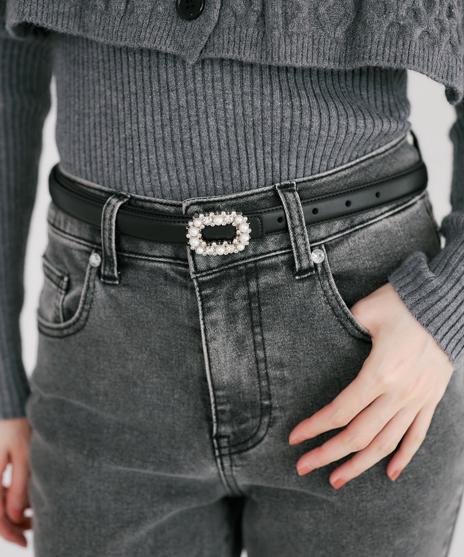 パール＆ビジュー付きバックル穴替えベルト tocco closet(トッコクローゼット) ※セレクトアイテム