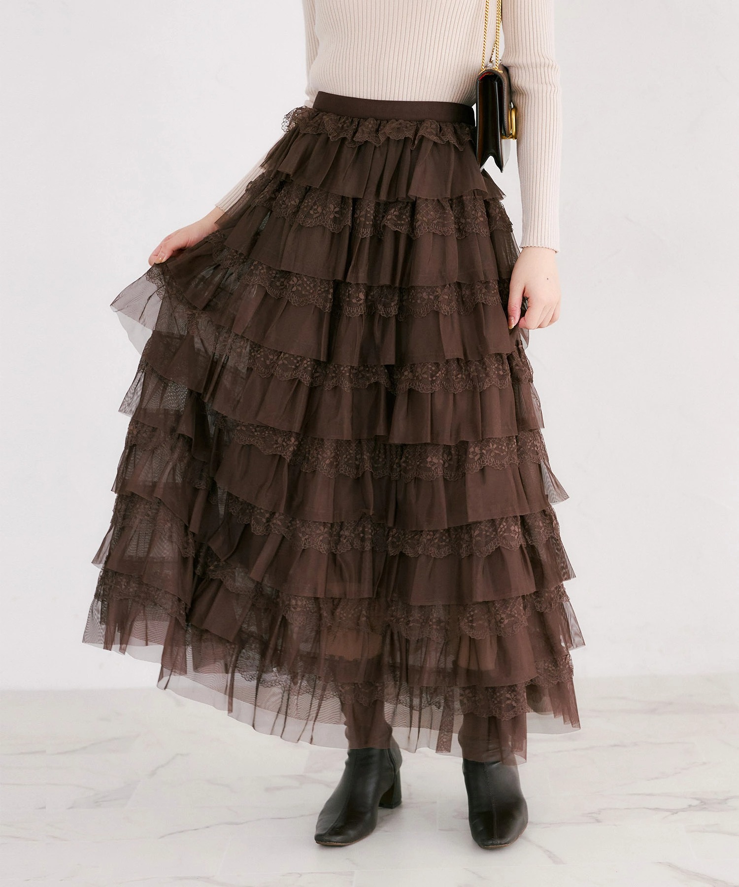 レース挟みティアードフレアスカート tocco closet(トッコクローゼット)　