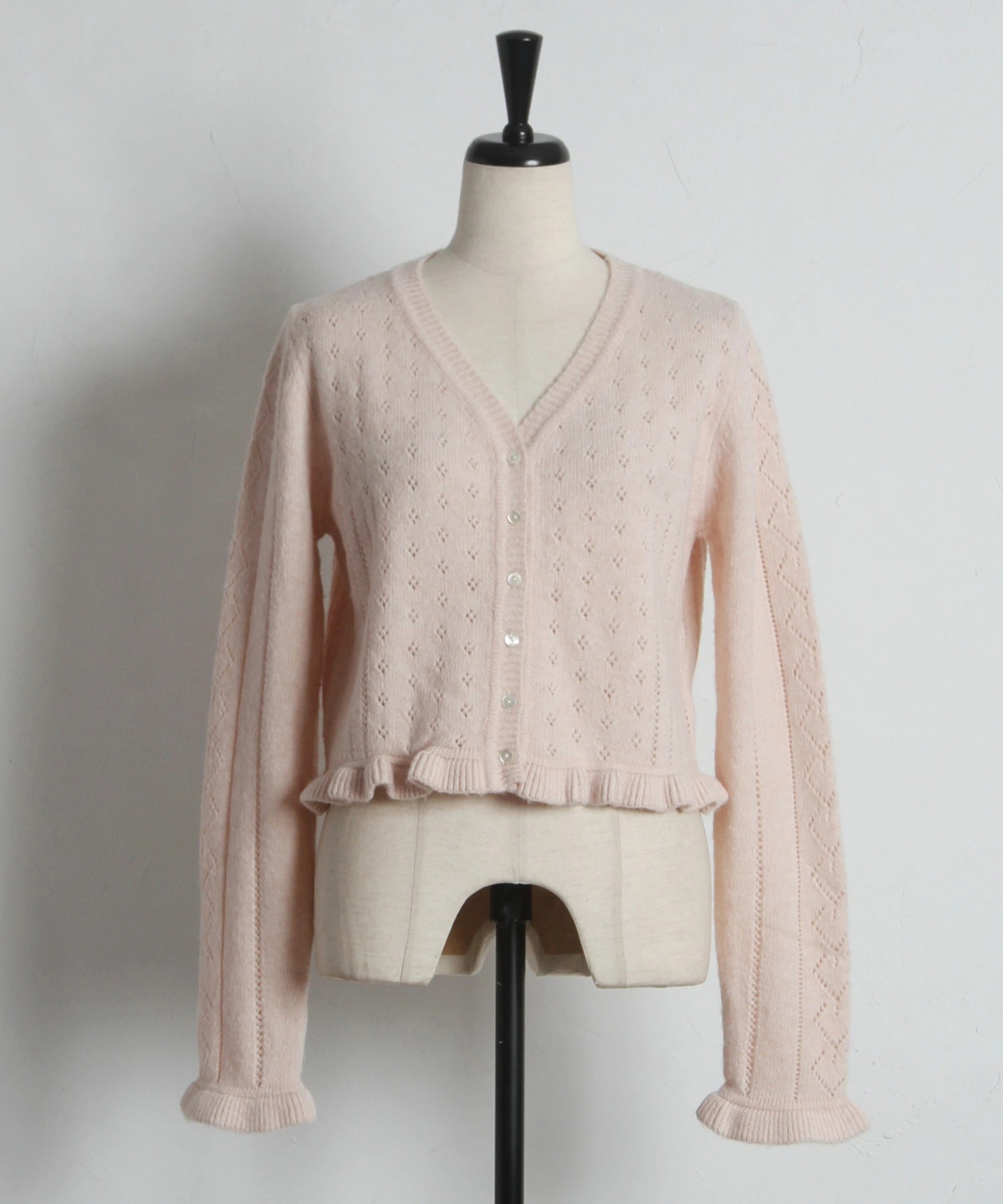 tocco トッコクローゼット　　
フリル透かし編みニットカーディガン