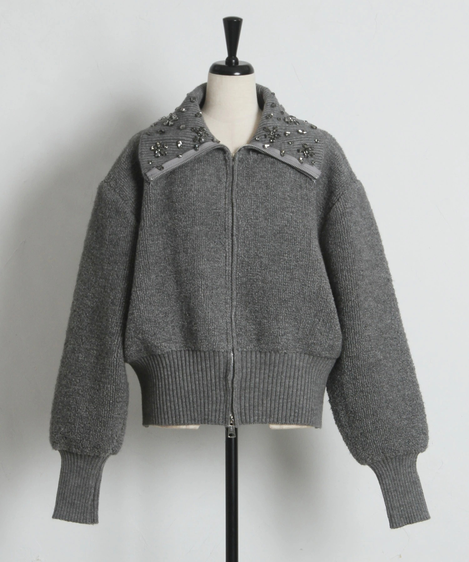 tocco トッコクローゼット　ビジュー付きビックカラーニットブルゾン