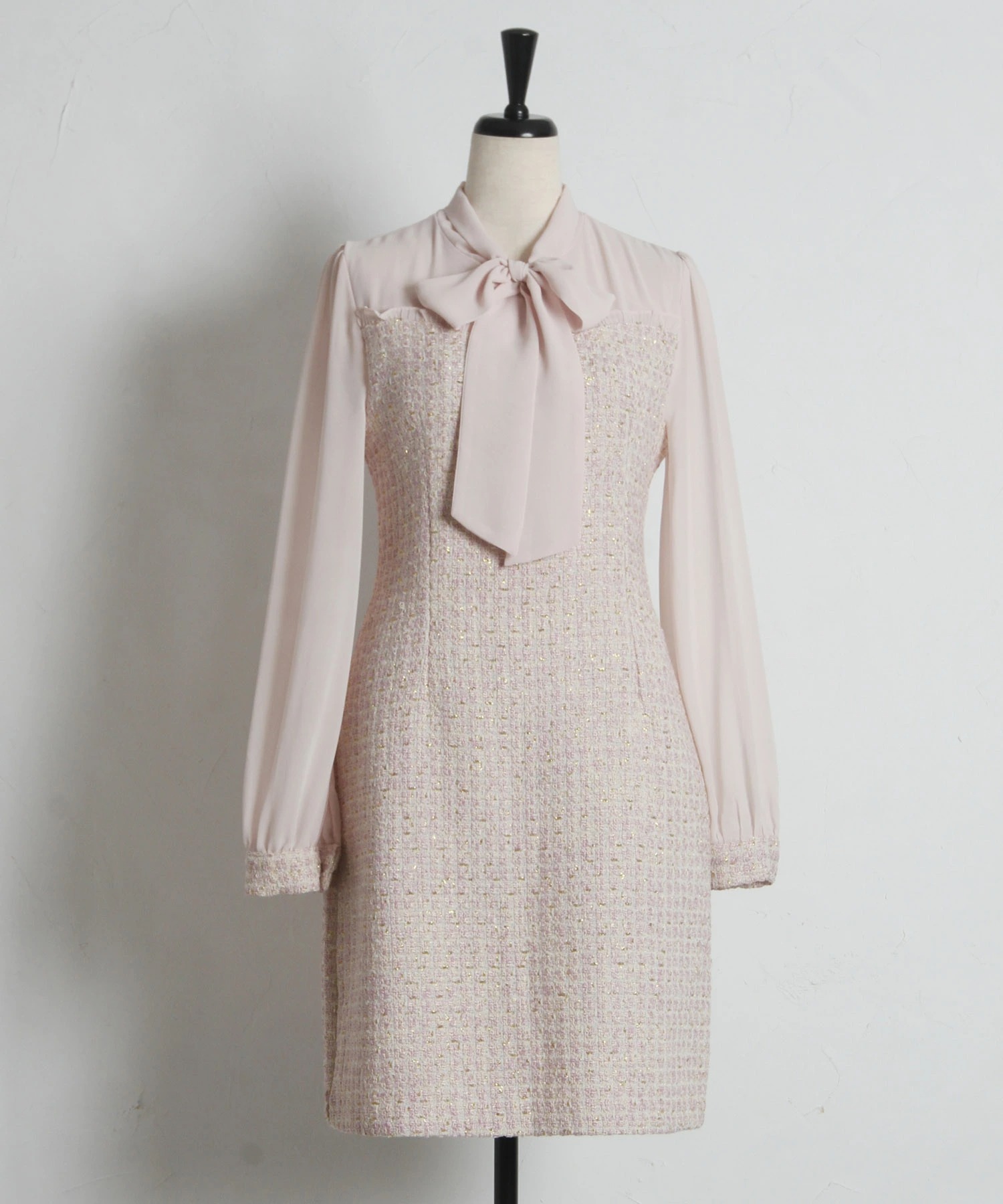 ボウタイリボン付きツイードドッキングワンピース tocco closet(トッコクローゼット)※オフィシャルサイト限定 ※セレクトアイテム