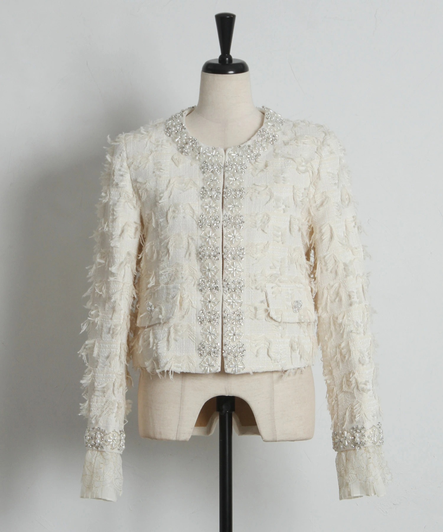 tocco トッコクローゼット　パールビジュー装飾フリンジジャケット