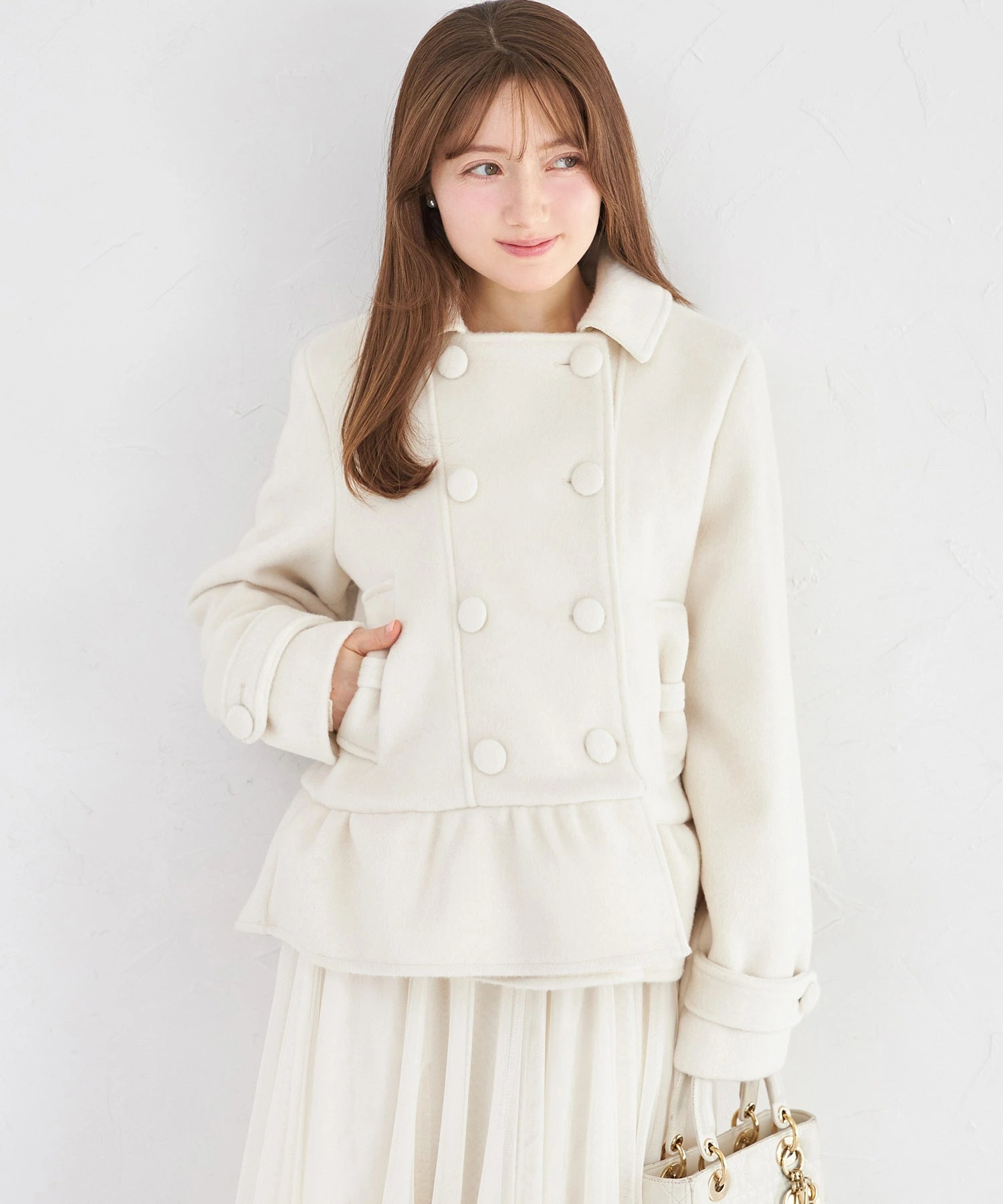 tocco トッコクローゼット　リボンポケット付き裾フリルダブルコート