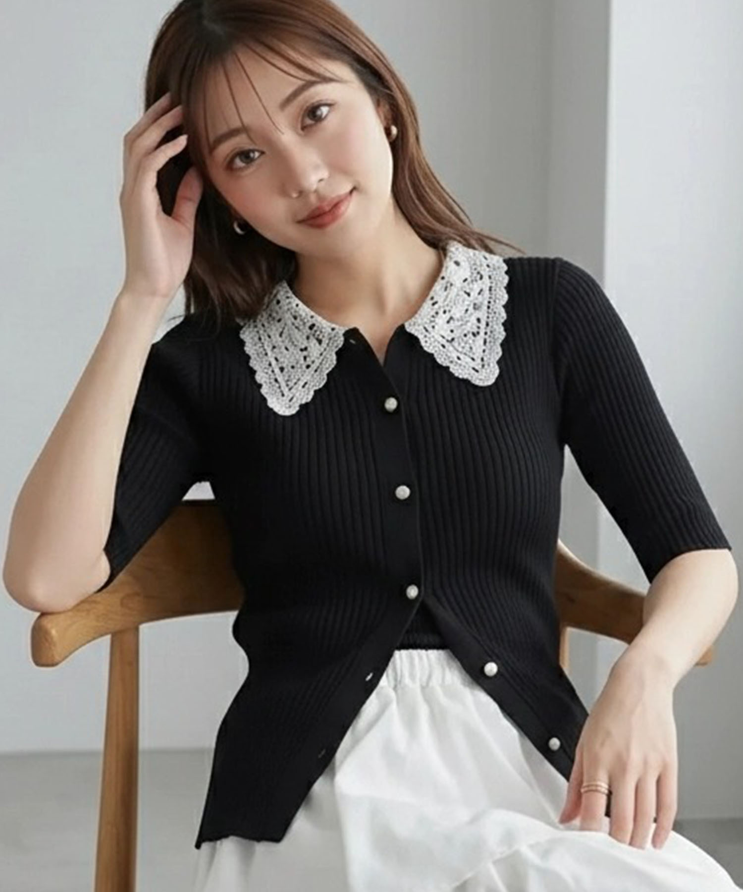 【商品化決定！2026年5月販売予定☆】いつものコーデにプラスするだけで即旬顔になれるレース襟付きニットプルオーバー《RequestProject》たくさんのリクエストありがとうございました♪