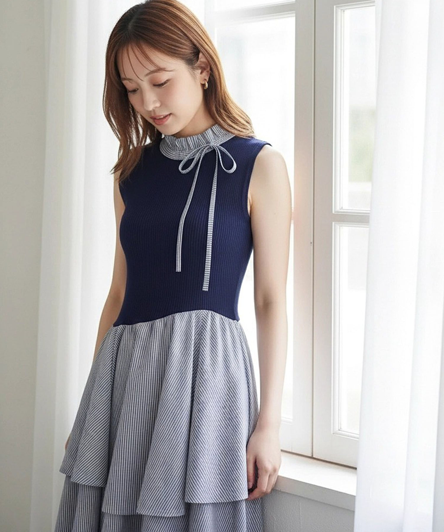 【入荷希望受付中☆】レイヤードコーデが１枚で叶うリブカットドッキングストライプティアードワンピース《RequestProject》※入荷希望数により商品化しない場合がございます。