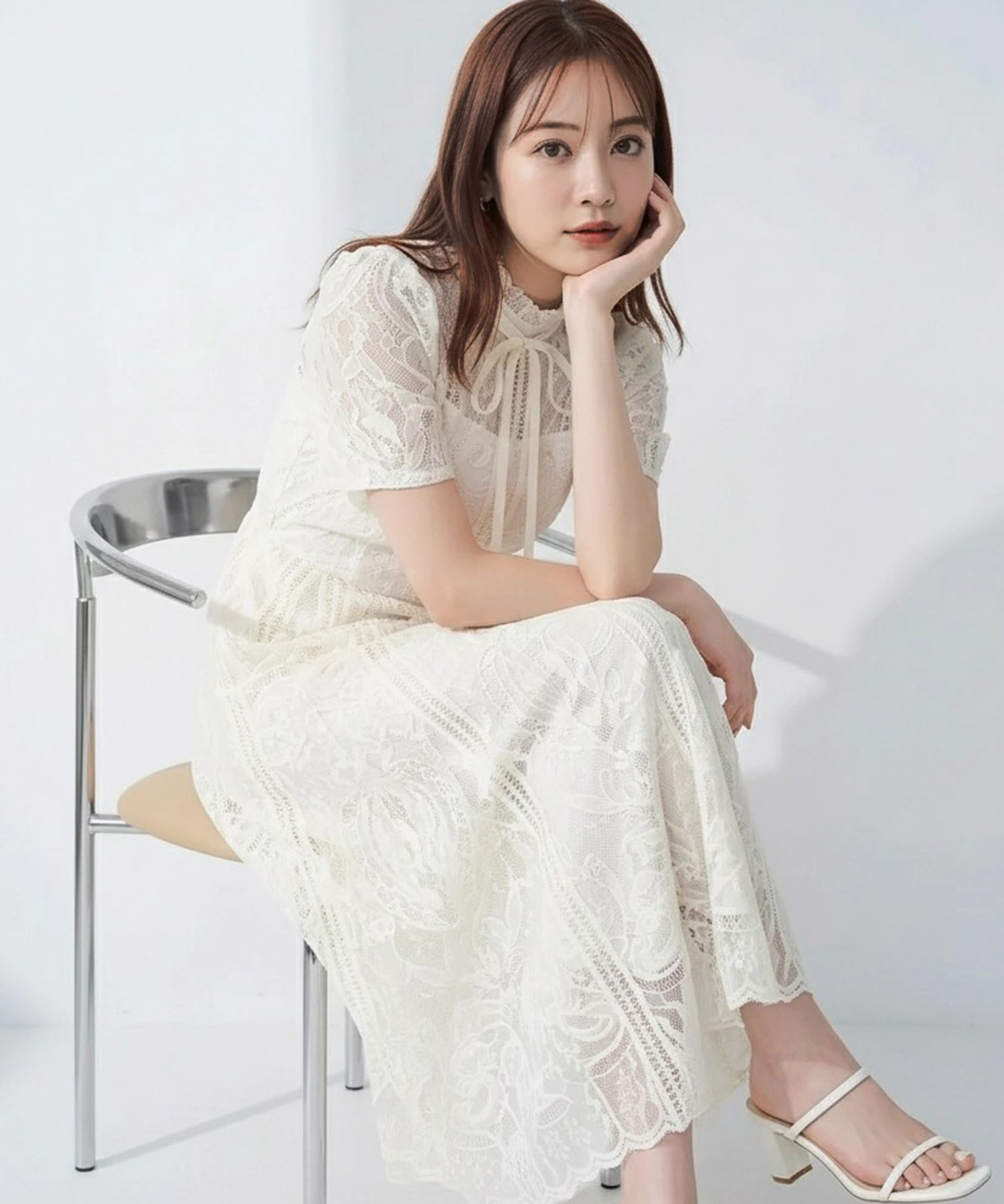 tocco トッコクローゼット　好印象を約束するリボン付きパネルレースワンピース