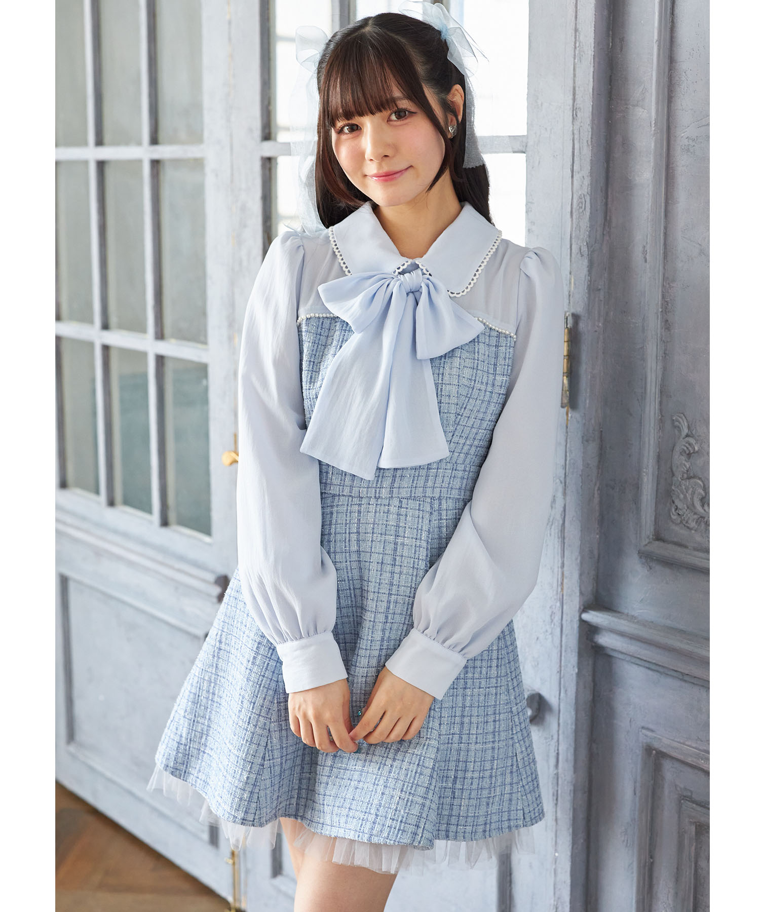 ２ＷＡＹリボン付きラメツイードドッキングワンピース  1月17日(土)再販決定☆  Suyunn(スユン) ※少量の在庫確保による再販売の為、交換は出来かねる場合がございます。予めご了承ください。