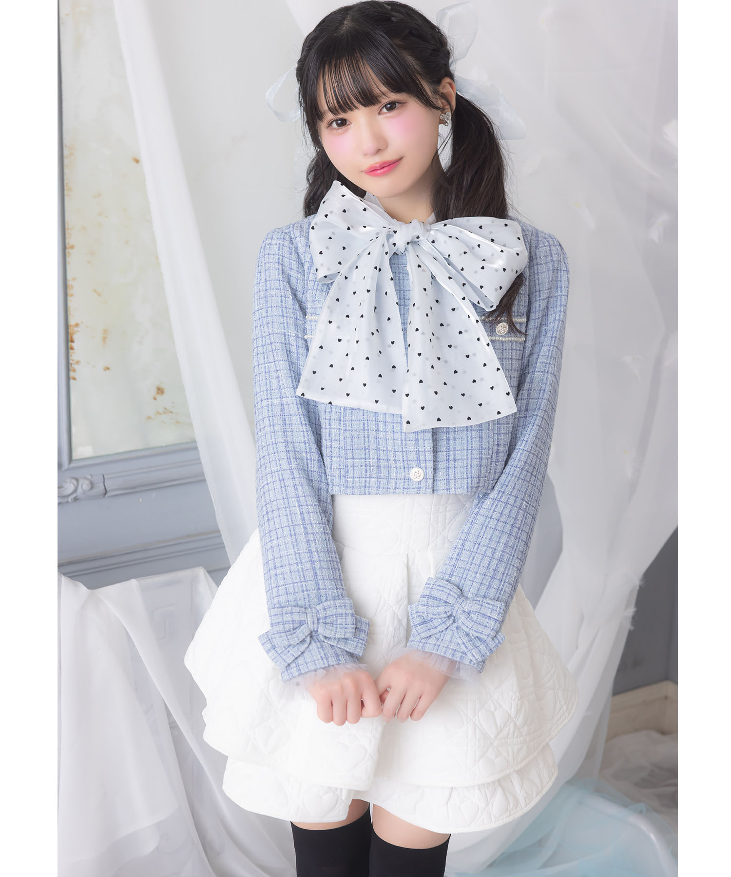 インナーパンツ付きバックレースアップハートダイヤキルティングスカート　Suyunn(スユン)　《PINKorBLUE》※市原愛弓さんはホワイト着用※オンラインショップ限定