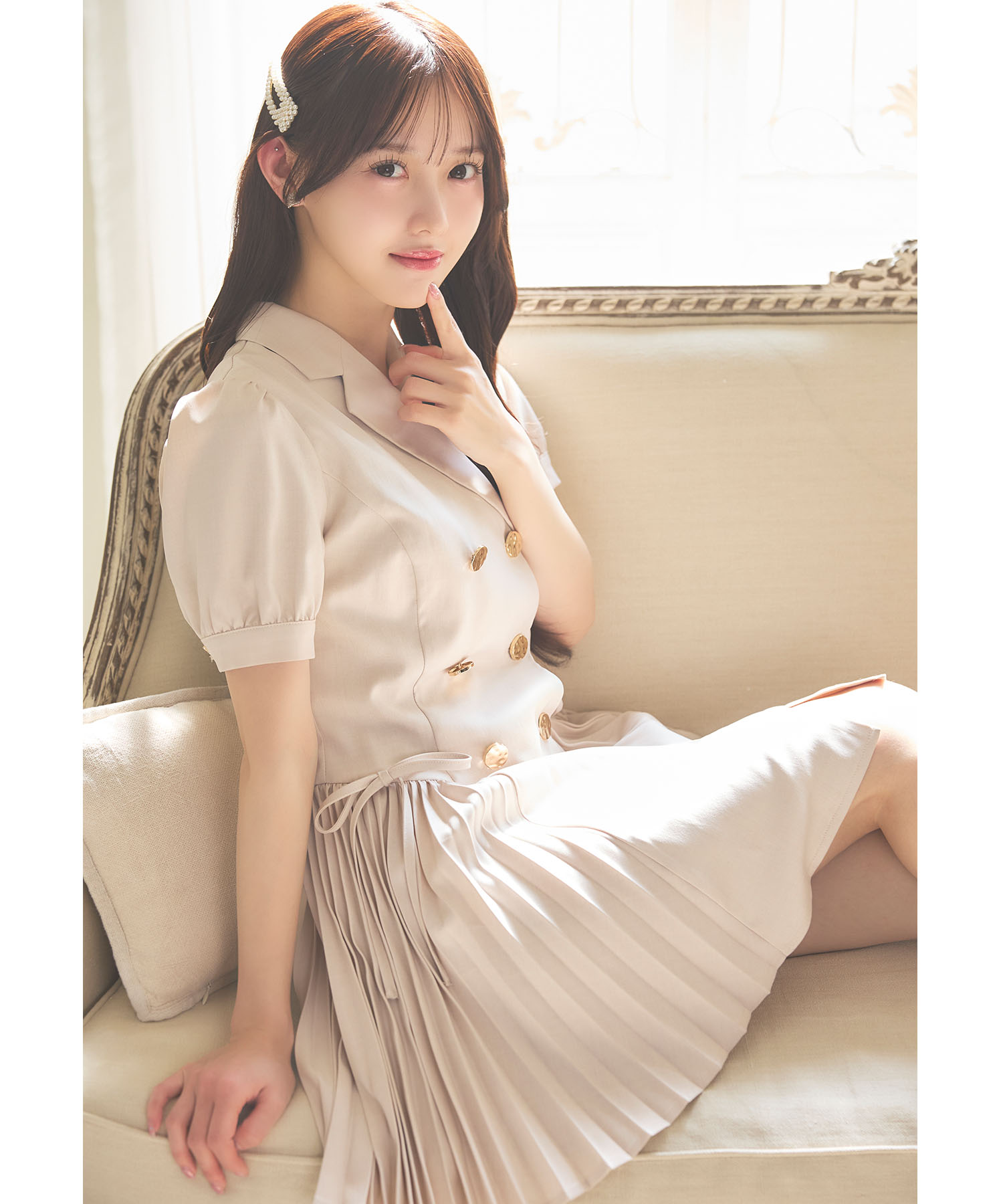 tocco トッコクローゼット　リボン付きプリーツトレンチライクミニワンピース
