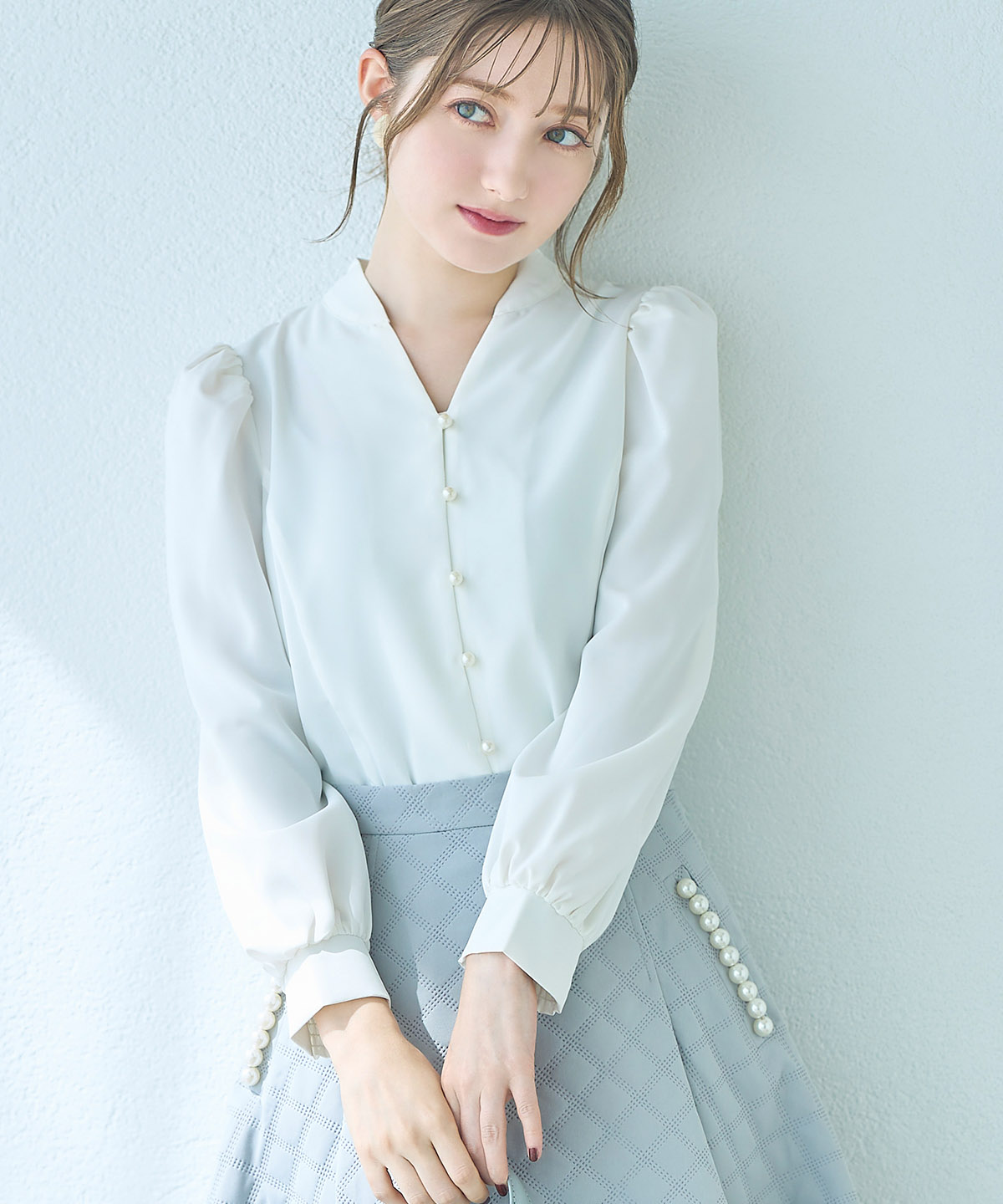 パール釦スタンドスキッパーブラウス 1月8日(木)再販決定☆【clessa クレッサ】 tocco closet(トッコクローゼット)≪Work Style≫