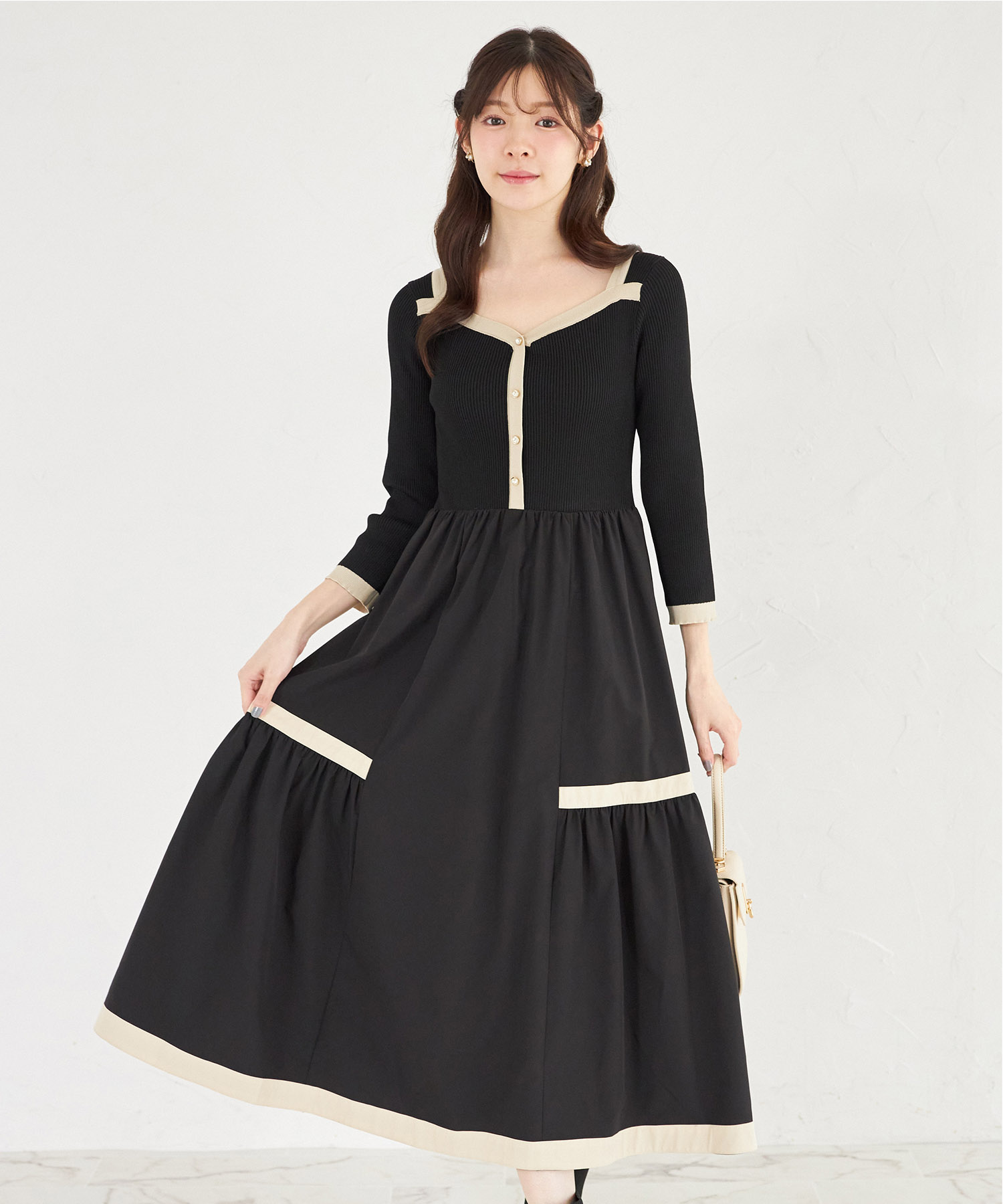 ニットドッキングバイカラーワンピース 12月22日(月)オフィシャルサイト限定再販☆tocco closet(トッコクローゼット)《tocco closet luxe》※少量の在庫確保による再販売の為、交換は出来かねる場合がございます。予めご了承ください。