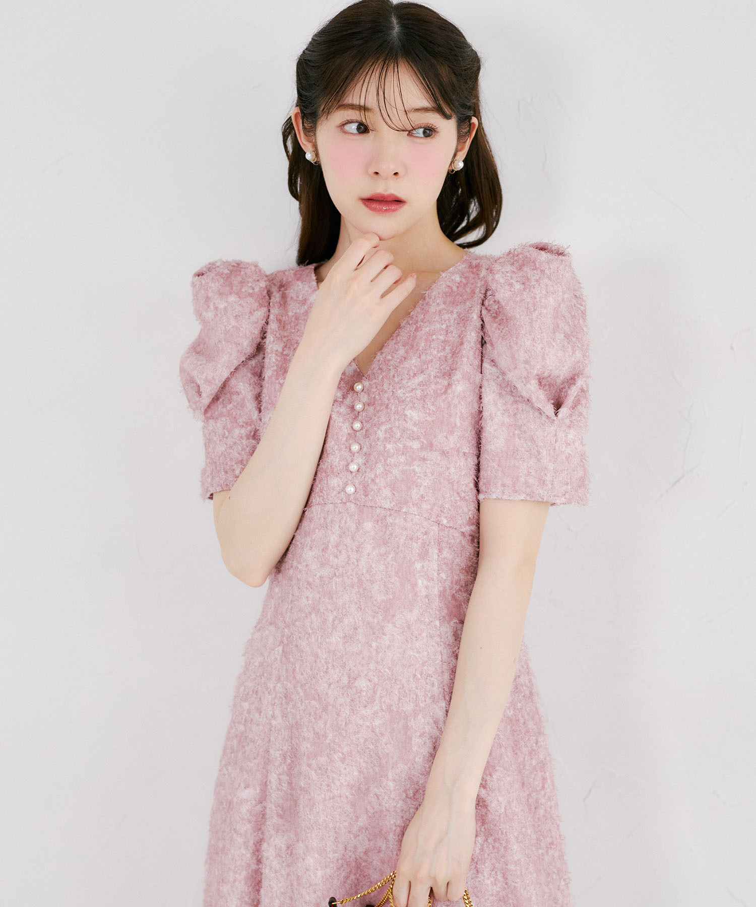 7月中旬～下旬販売予定！入荷連絡受付中☆後ろリボン付きパワーショルダーフラワーフリンジジャガードワンピース《tocco closet luxe》