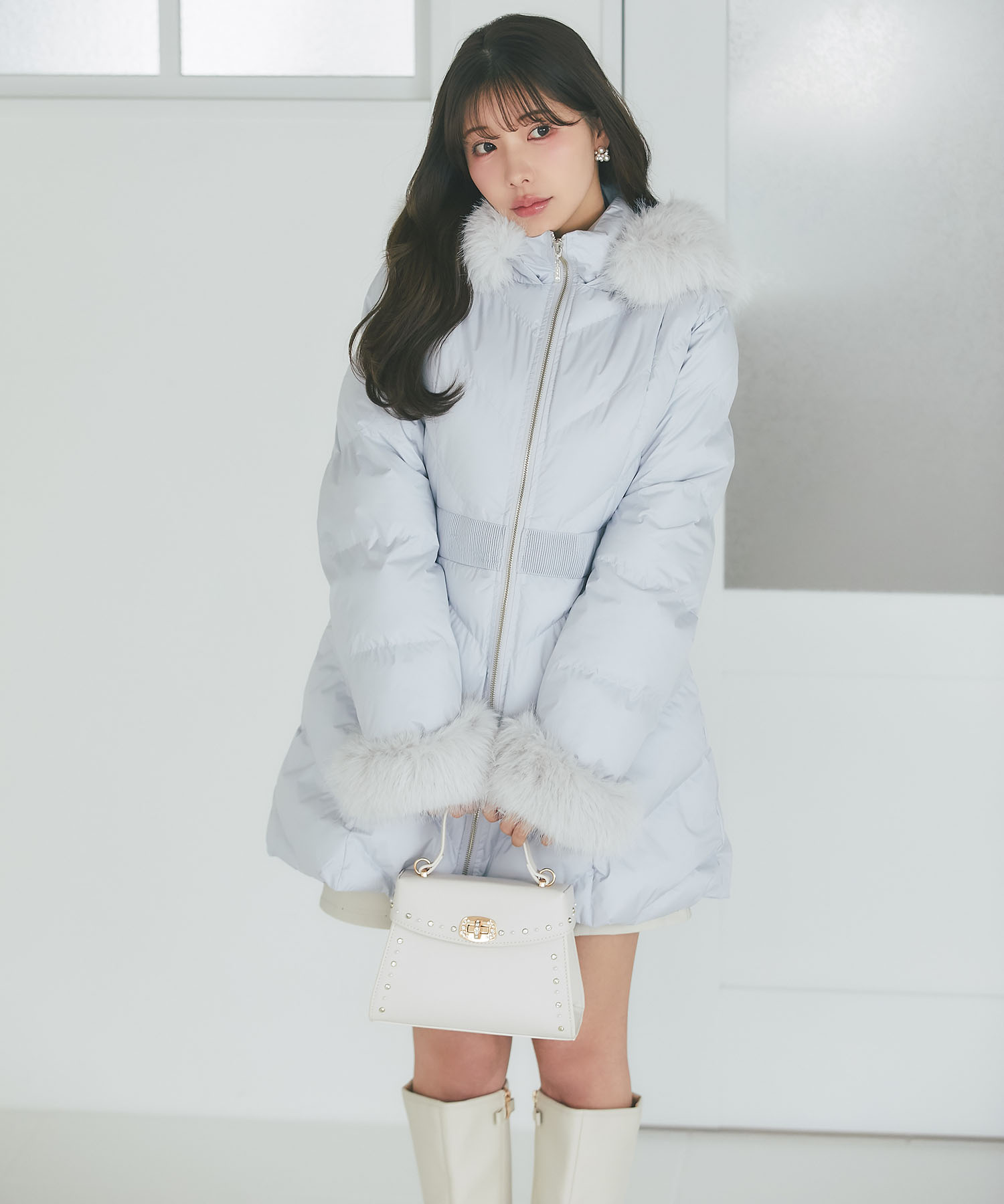 tocco トッコクローゼット　マルチＷＡＹファー＆リボン付きミドル丈ファイバーダウンコート